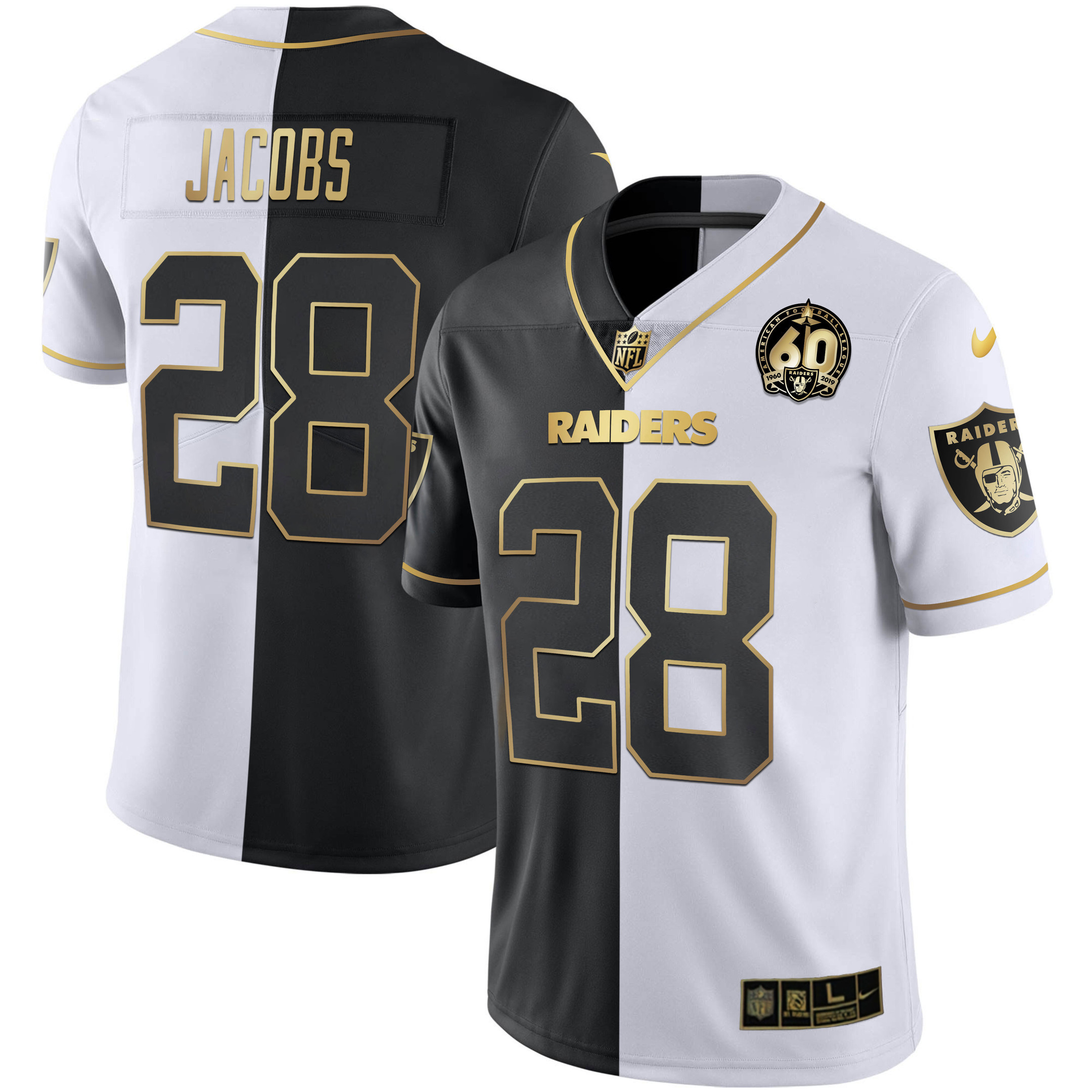 Josh Jacobs Men's Las Vegas Raiders 60th Season Patch Gold & Split Split Gold Jersey - All Stitched 