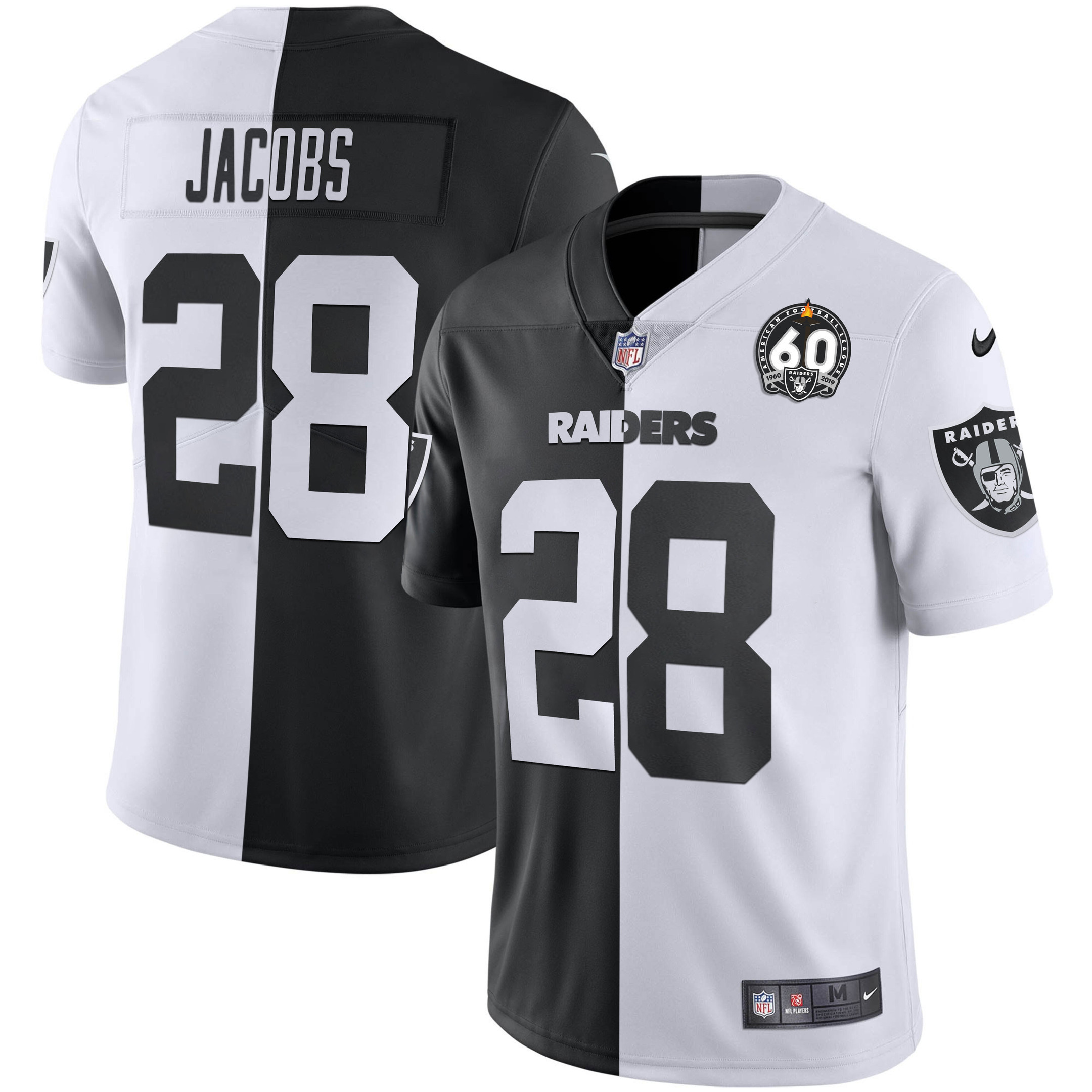 Josh Jacobs Men's Las Vegas Raiders 60th Season Patch Gold & Split Split Jersey - All Stitched 