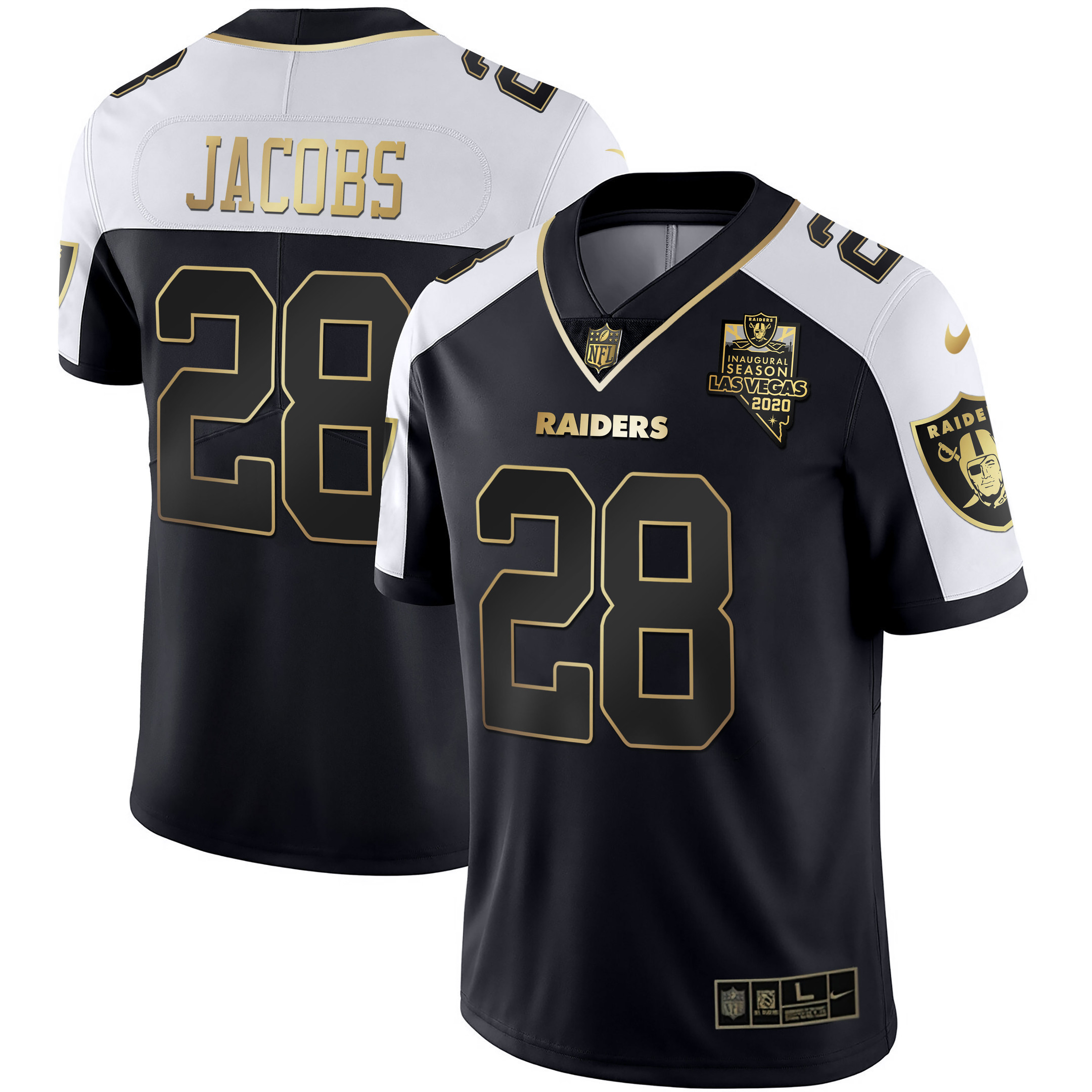 Josh Jacobs Men's Las Vegas Raiders Alternate Vapor Black Gold & Black Inverted Limited Inaugural Season Patch Black Gold Jersey - All Stitched 