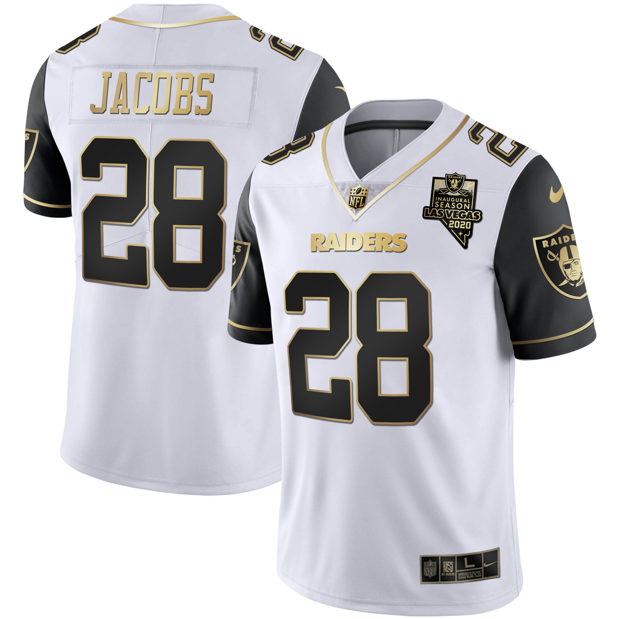 Josh Jacobs Men's Las Vegas Raiders Alternate Vapor Black Gold & Black Inverted Limited Inaugural Season Patch Black Sleeves Jersey - All Stitched 