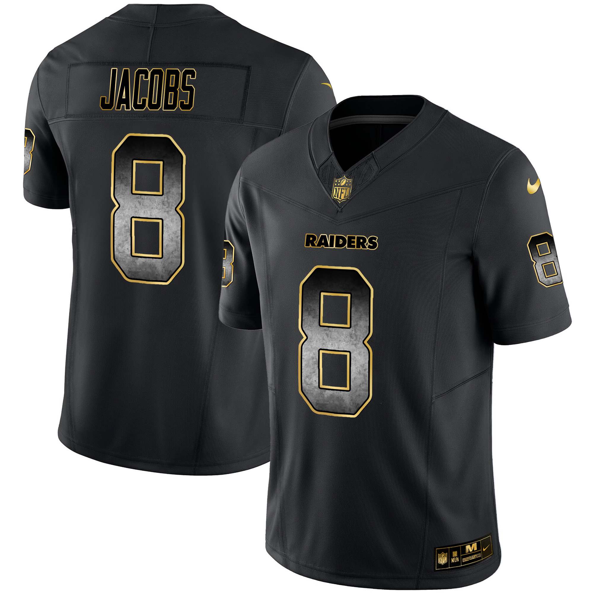 Josh Jacobs Men's Las Vegas Raiders Gold Arch Smoke Vapor Black Gold Jersey - All Stitched 