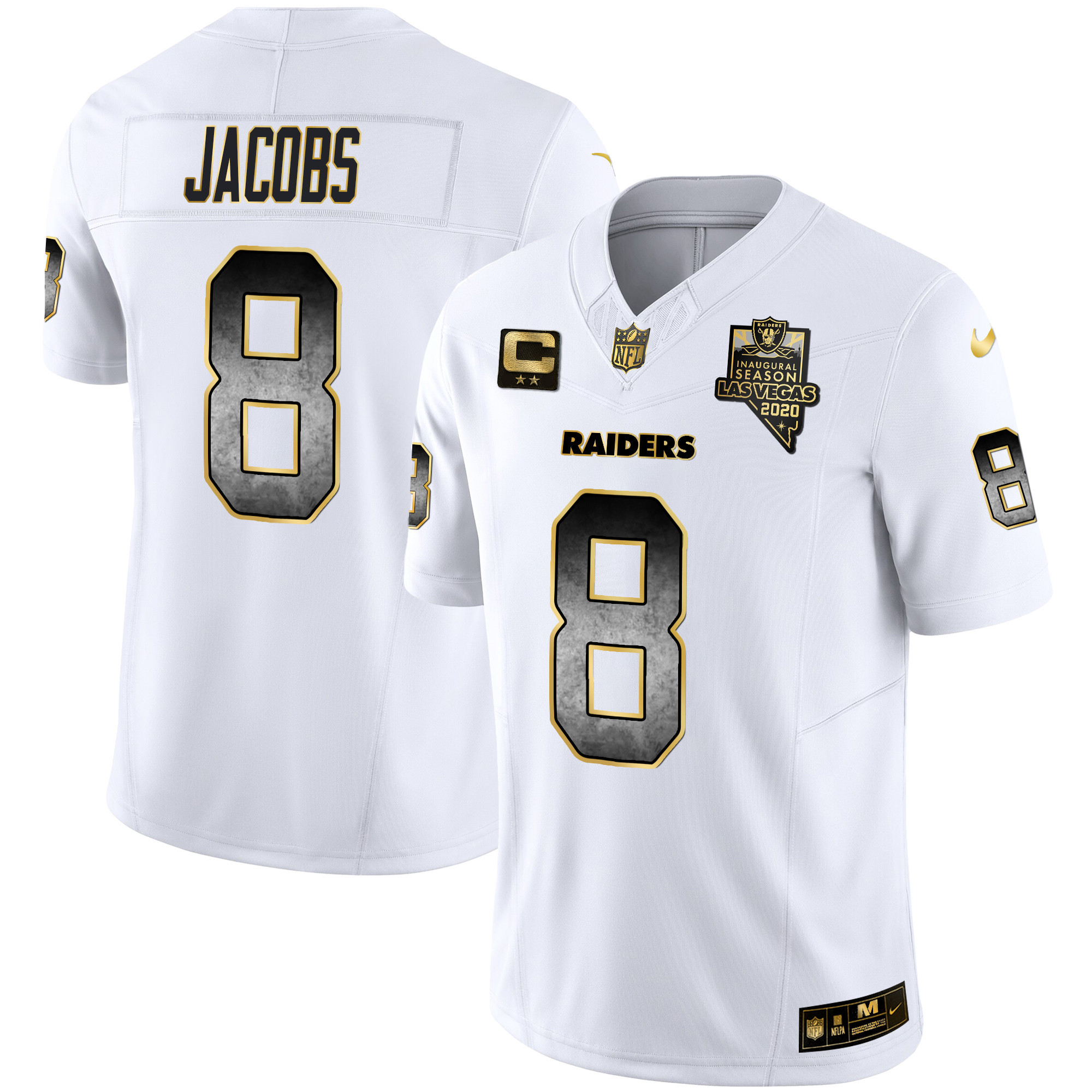 Josh Jacobs Men's Las Vegas Raiders Gold Arch Smoke Vapor White Gold Jersey - All Stitched 
