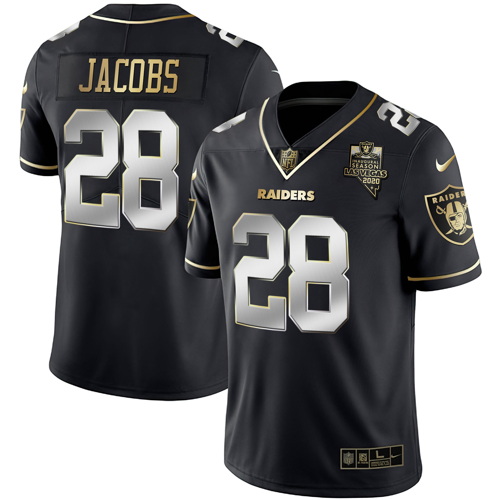 Josh Jacobs Men's Las Vegas Raiders Inaugural Season Patch Gold & Split Black Limited Jersey - All Stitched 