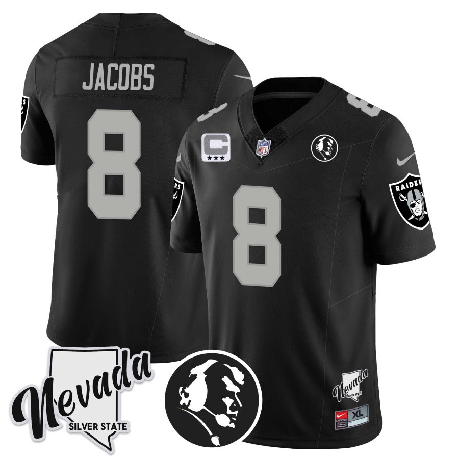 Josh Jacobs Men's Las Vegas Raiders John Madden Honoring & Nevada Silver State Patch Vapor Black Jersey - All Stitched 