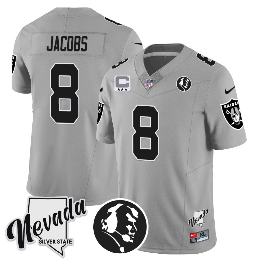 Josh Jacobs Men's Las Vegas Raiders John Madden Honoring & Nevada Silver State Patch Vapor Silver Jersey - All Stitched 