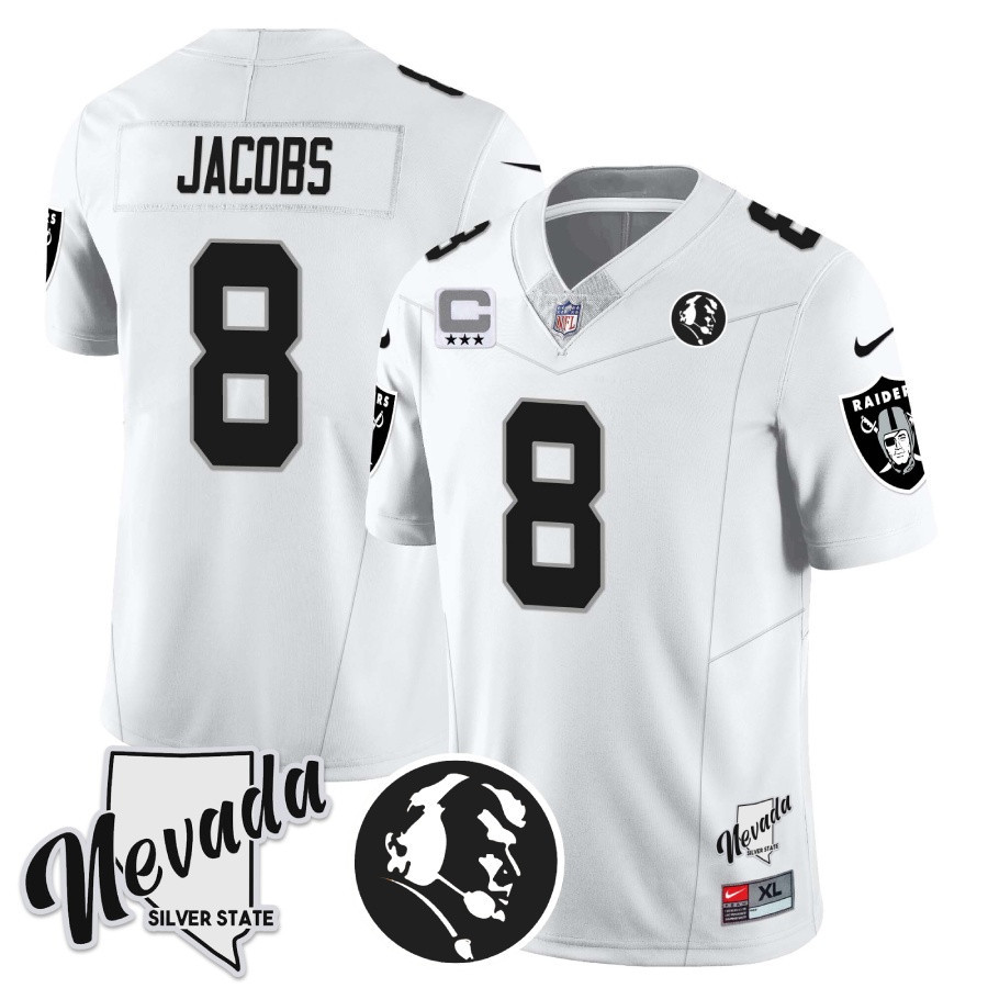 Josh Jacobs Men's Las Vegas Raiders John Madden Honoring & Nevada Silver State Patch Vapor White Jersey - All Stitched 