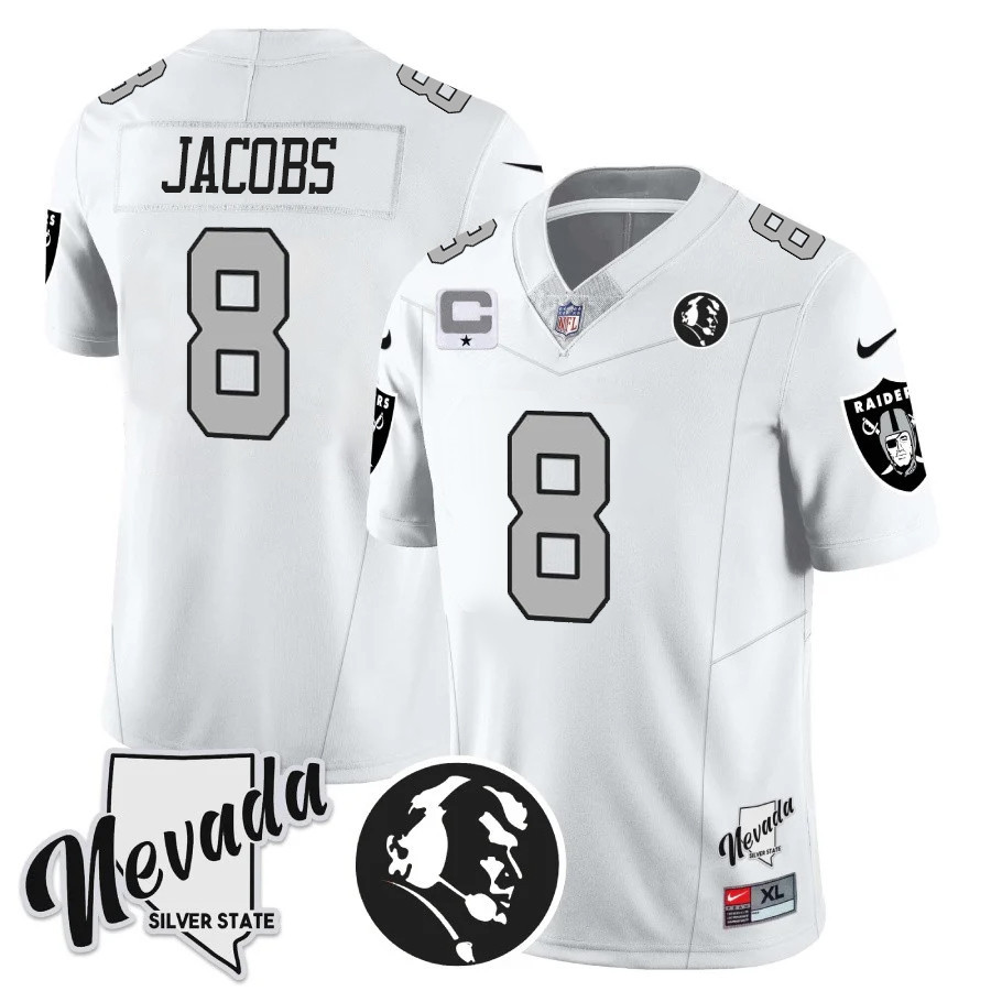 Josh Jacobs Men's Las Vegas Raiders John Madden Honoring & Nevada Silver State Patch Vapor White Silver Jersey - All Stitched 