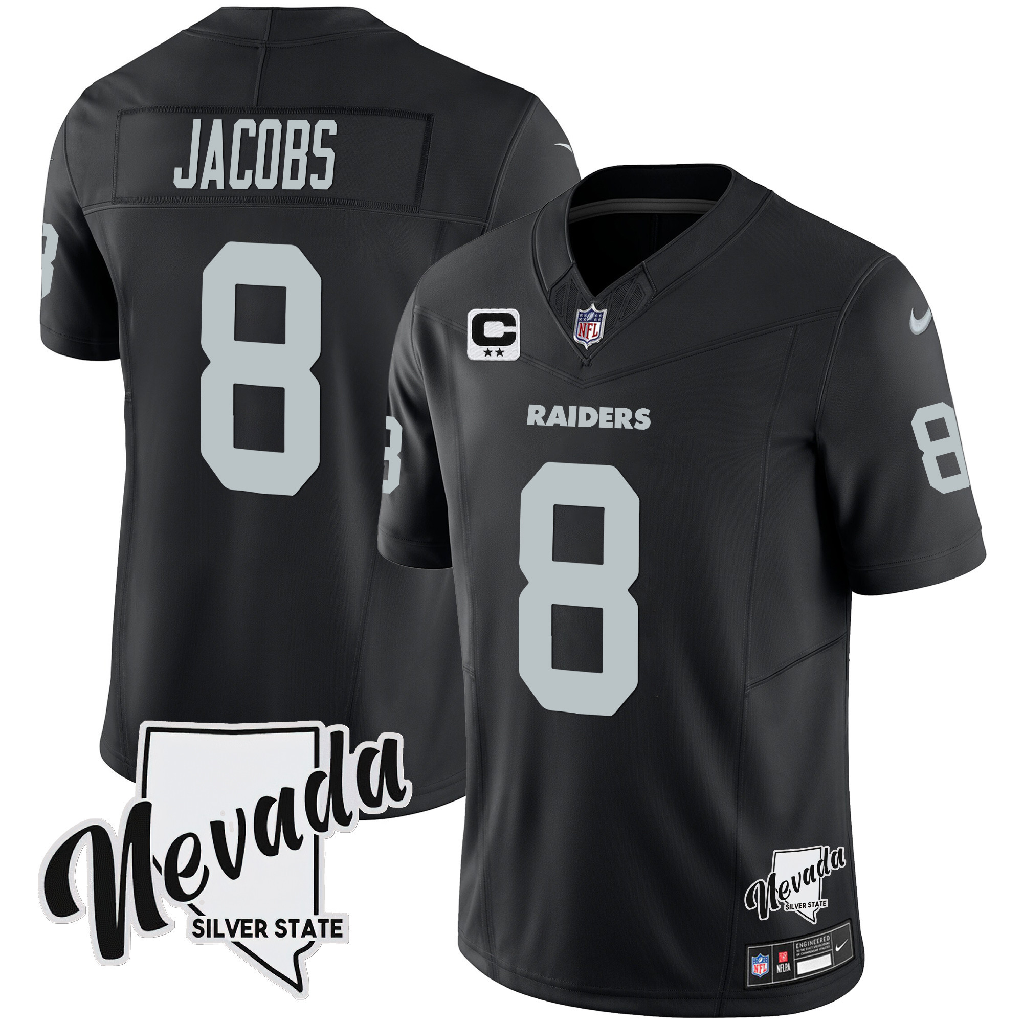 Josh Jacobs Men's Las Vegas Raiders Nevada Silver State Patch Vapor Black Jersey - All Stitched 