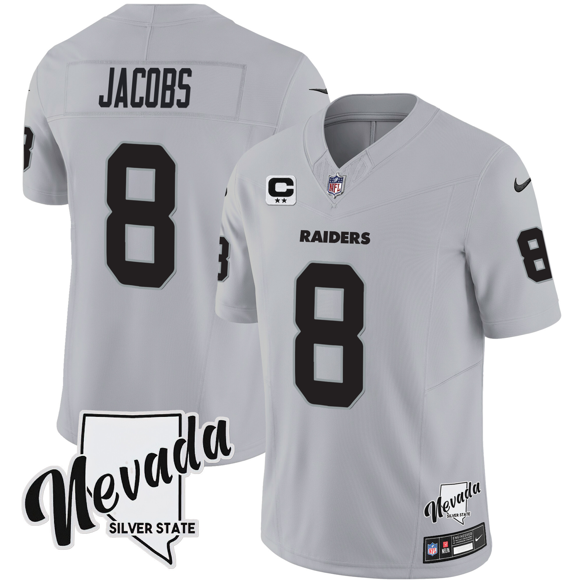 Josh Jacobs Men's Las Vegas Raiders Nevada Silver State Patch Vapor Gray Jersey - All Stitched 