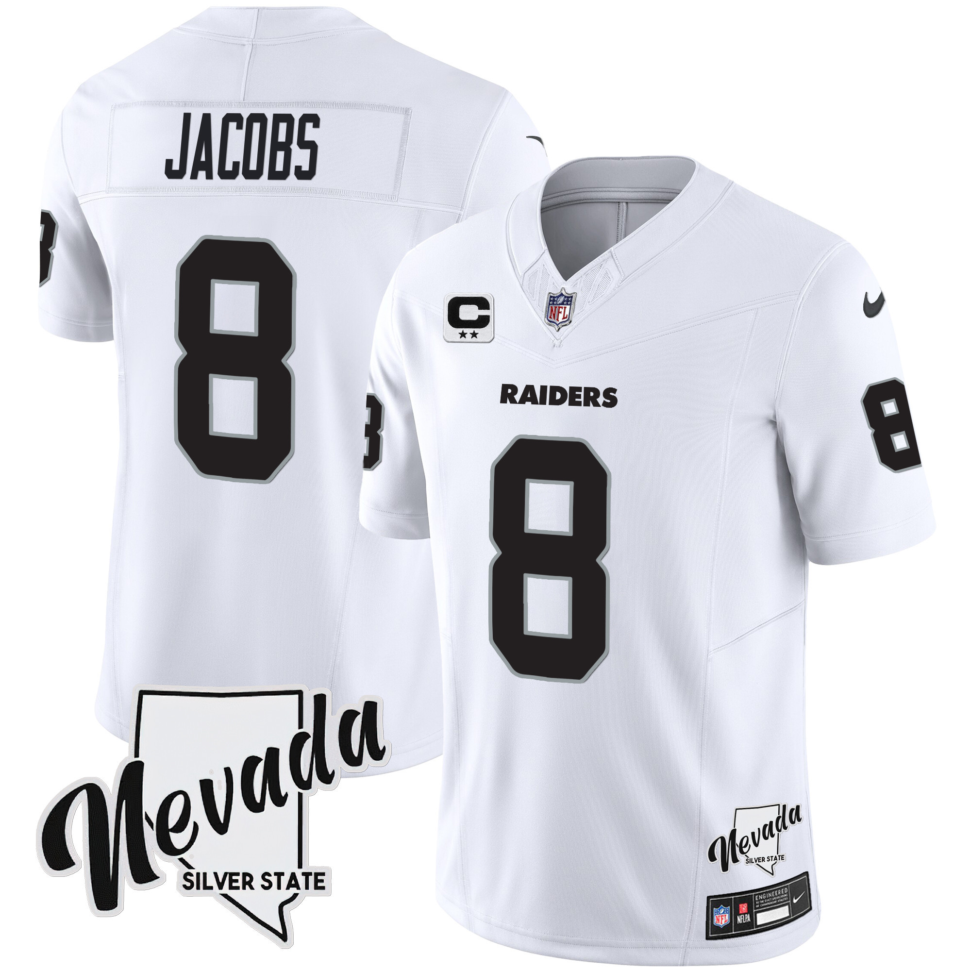 Josh Jacobs Men's Las Vegas Raiders Nevada Silver State Patch Vapor White Jersey - All Stitched 