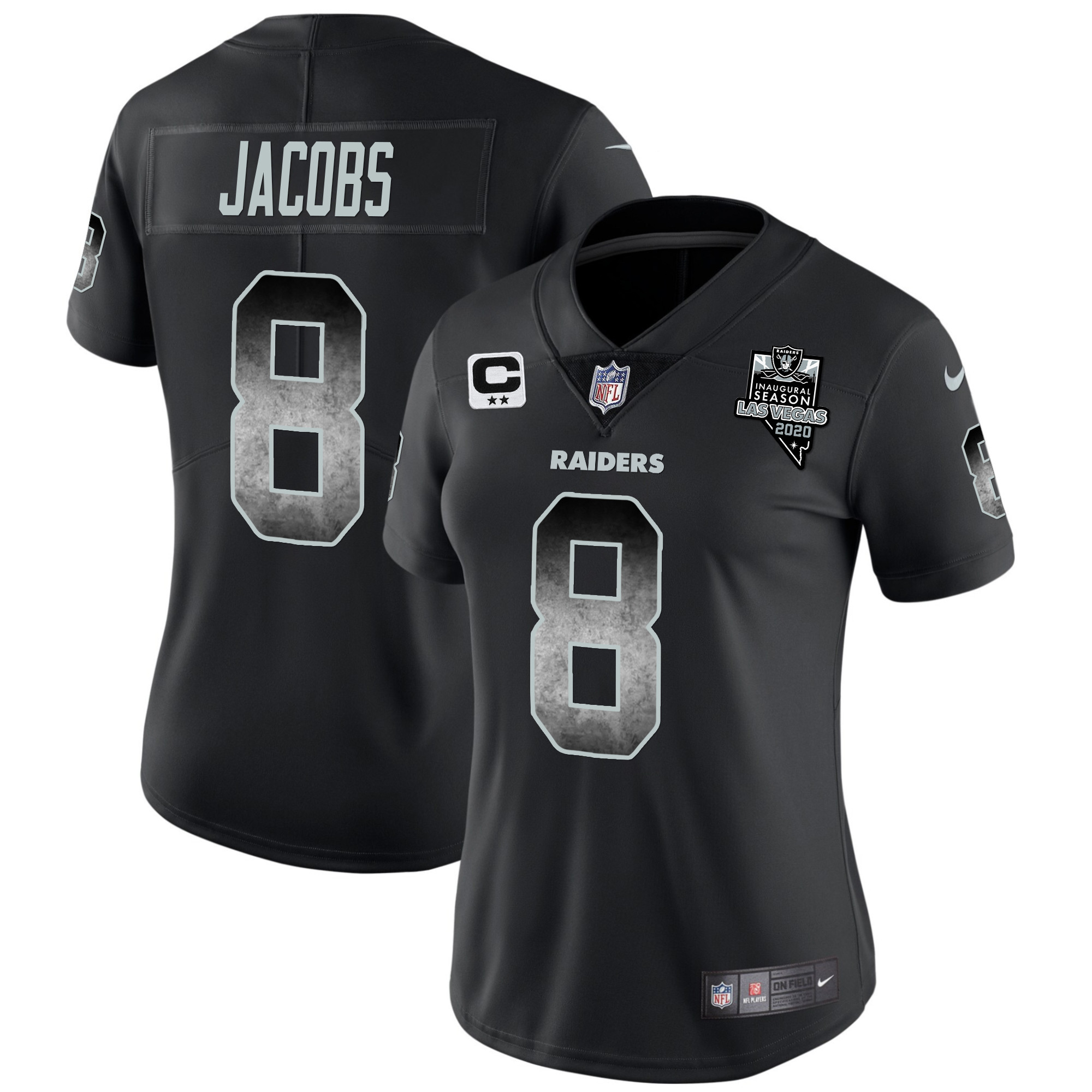 Josh Jacobs Women's Las Vegas Raiders Arch Smoke Vapor Black Jersey - All Stitched 