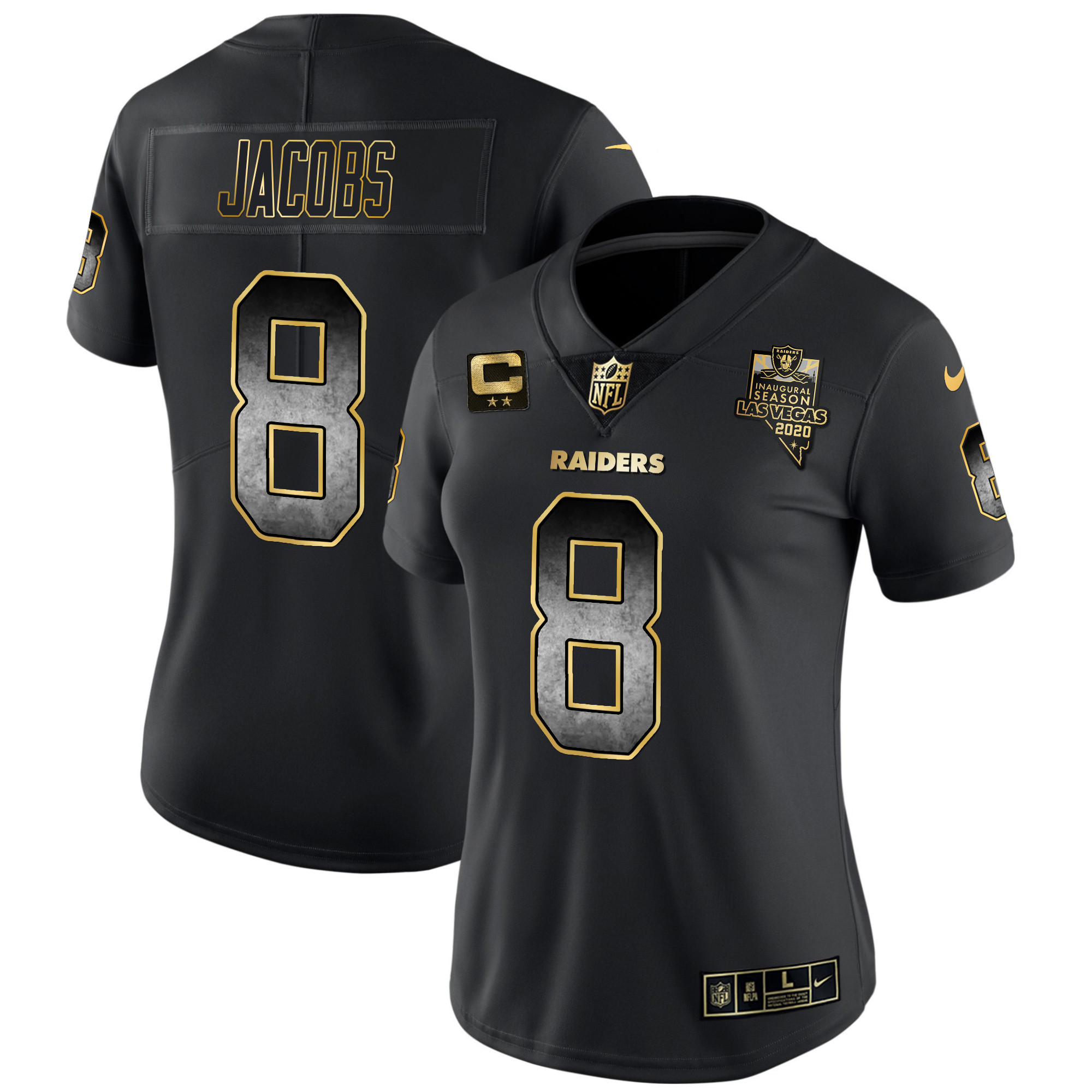 Josh Jacobs Women's Las Vegas Raiders Gold Arch Smoke Vapor Black Gold Jersey - All Stitched 