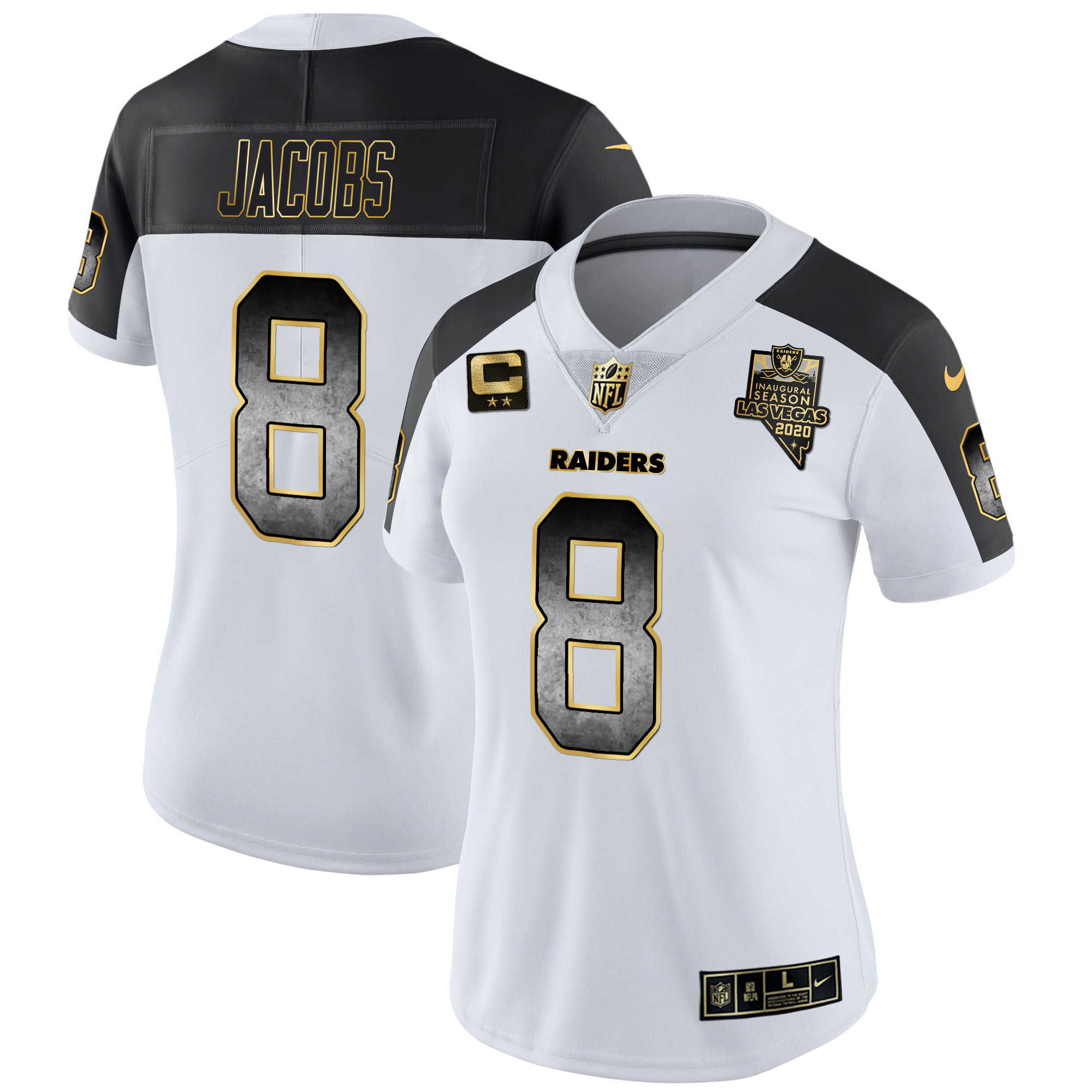 Josh Jacobs Women's Las Vegas Raiders Gold Arch Smoke Vapor Inverted Jersey - All Stitched 