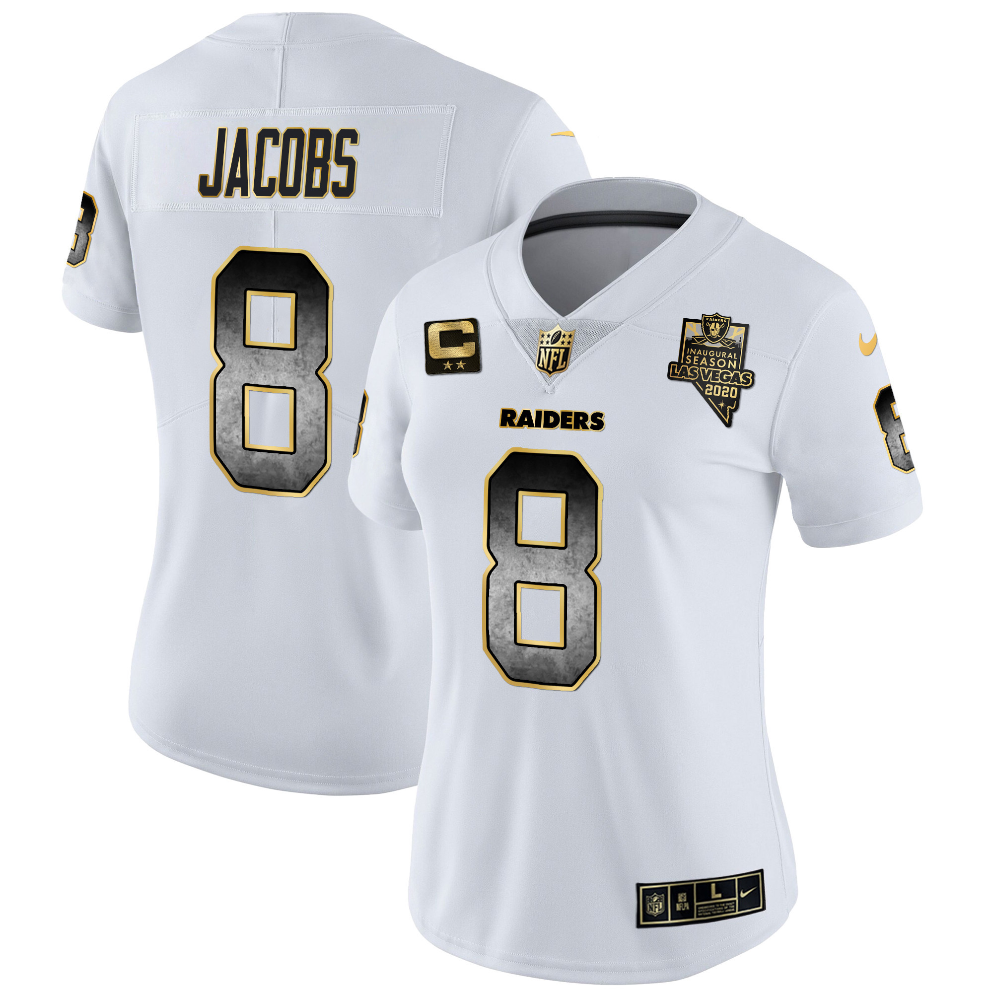 Josh Jacobs Women's Las Vegas Raiders Gold Arch Smoke Vapor White Gold Jersey - All Stitched 