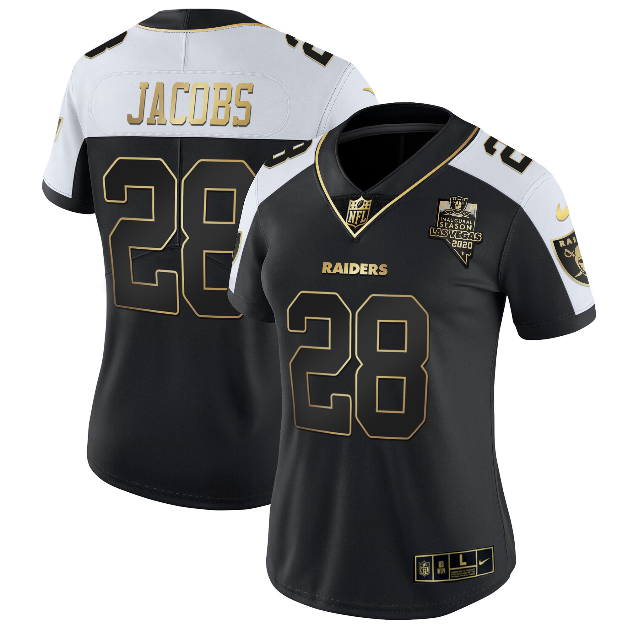 Josh Jacobs Women's Las Vegas Raiders Inaugural Season Patch Gold & Split Alternate Jersey - All Stitched 