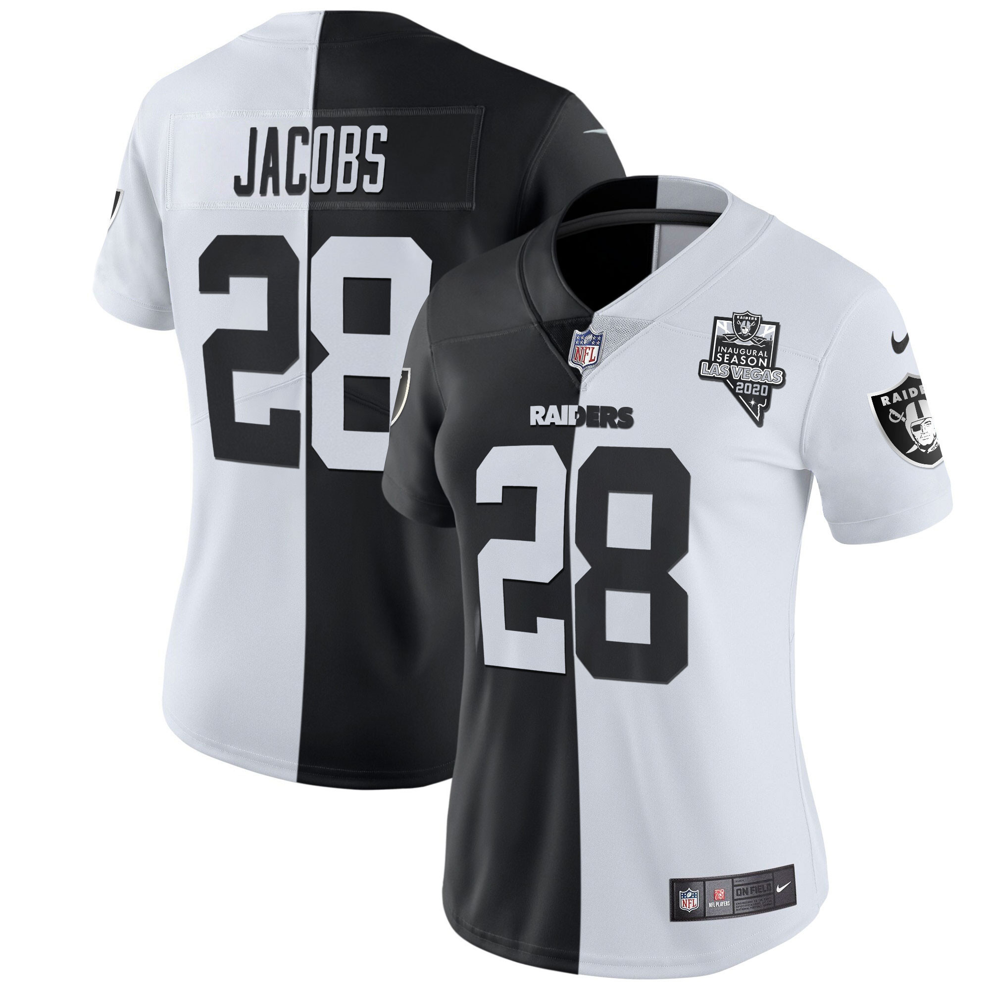 Josh Jacobs Women's Las Vegas Raiders Inaugural Season Patch Gold & Split Split Jersey - All Stitched 