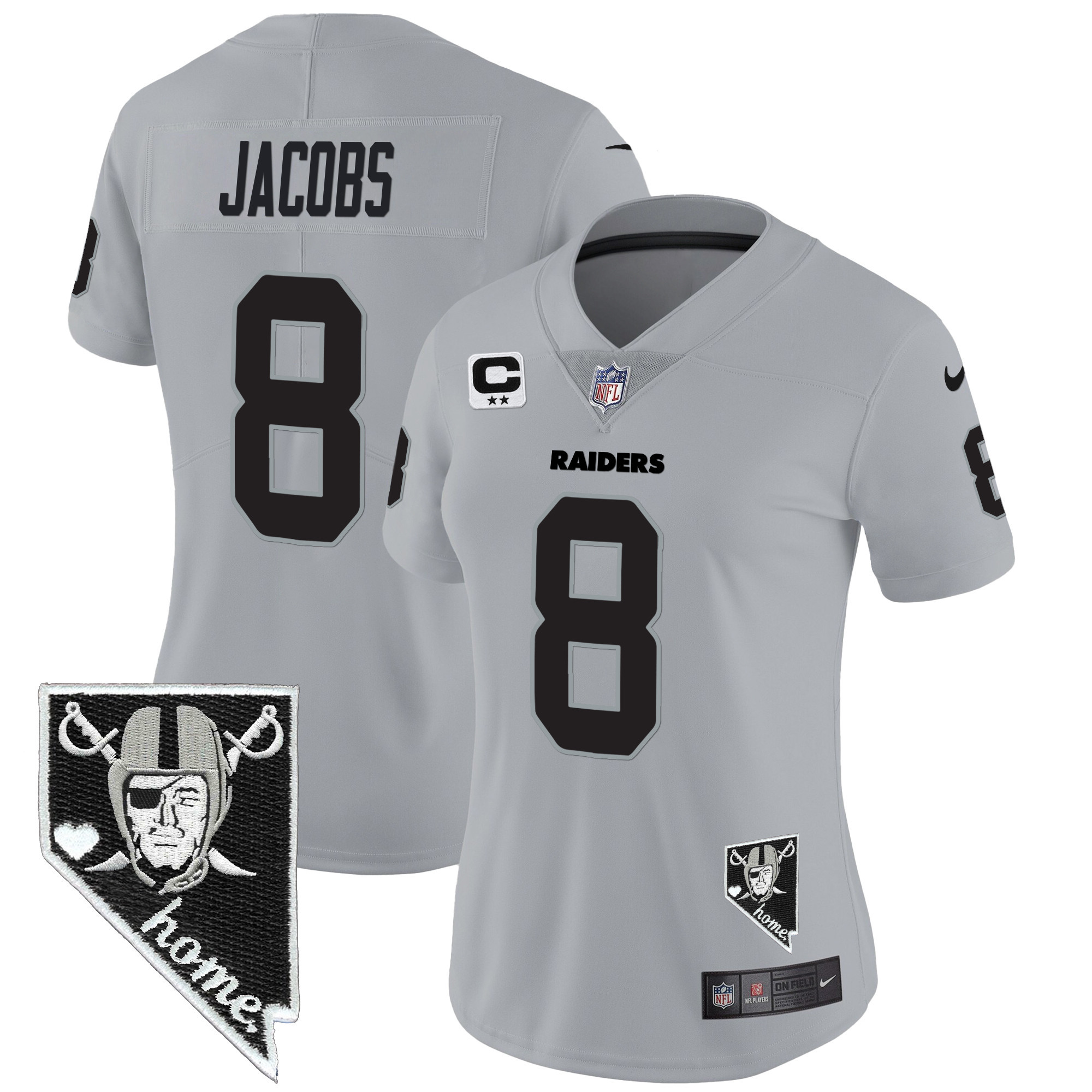 Josh Jacobs Women's Las Vegas Raiders Nevada Home Patch Vapor Gray Jersey - All Stitched 