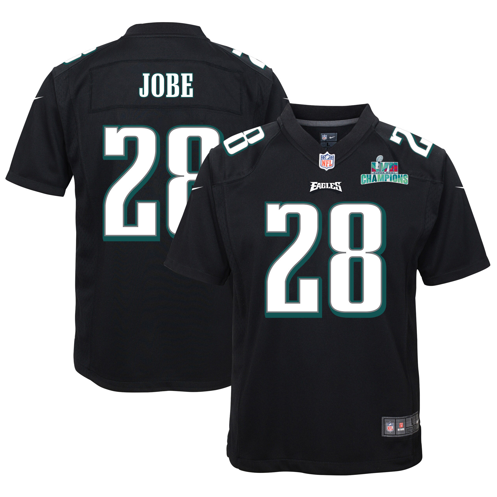 Josh Jobe 28 Philadelphia Eagles Super Bowl LVII Champions Youth Game Stitched Jersey – Black