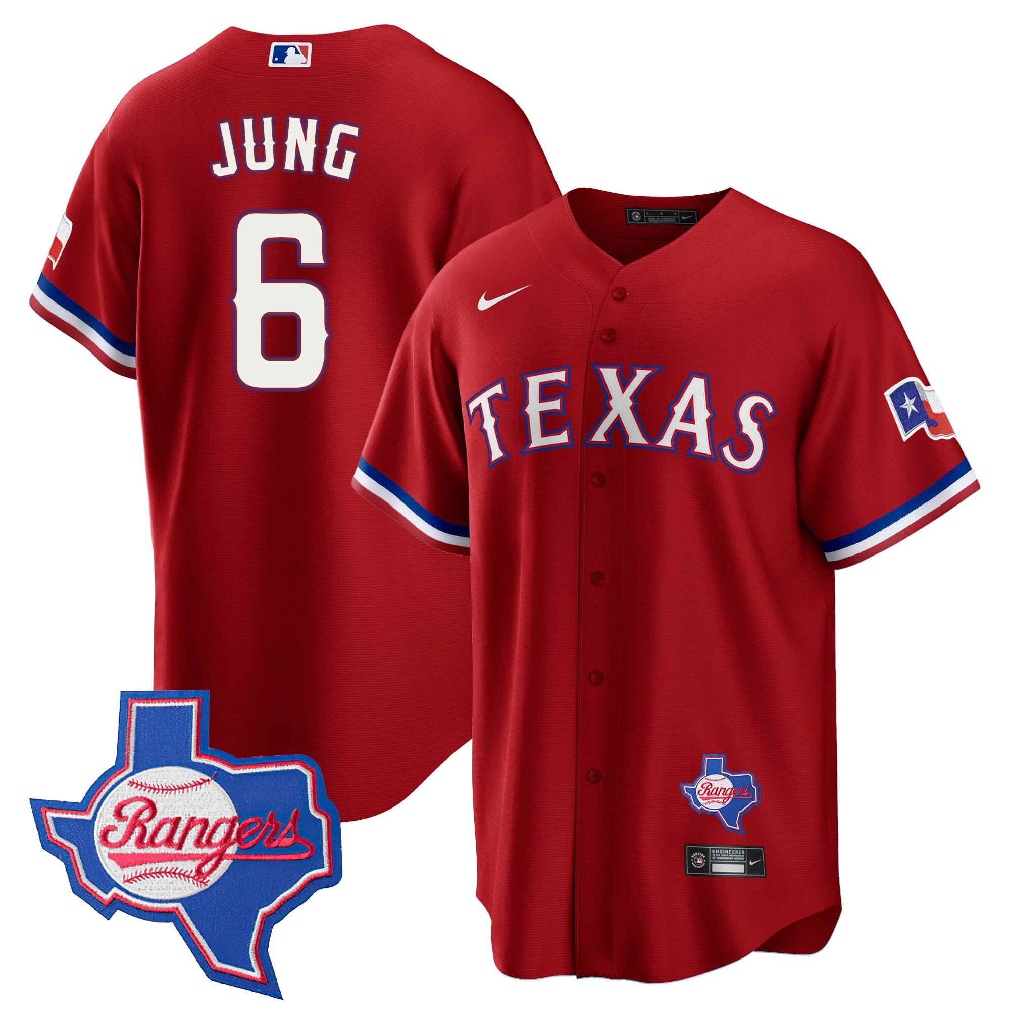 Josh Jung Men's Texas Rangers 2023 Cool Base - Texas Patch Red Jersey - All Stitched