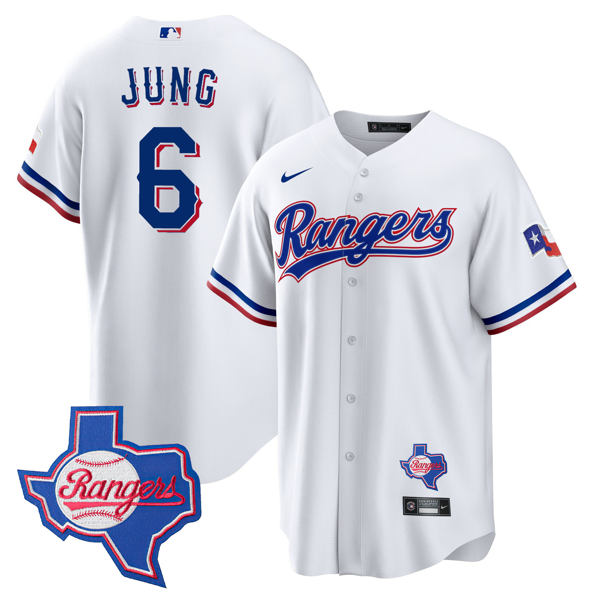 Josh Jung Men's Texas Rangers 2023 Cool Base - Texas Patch White Jersey - All Stitched