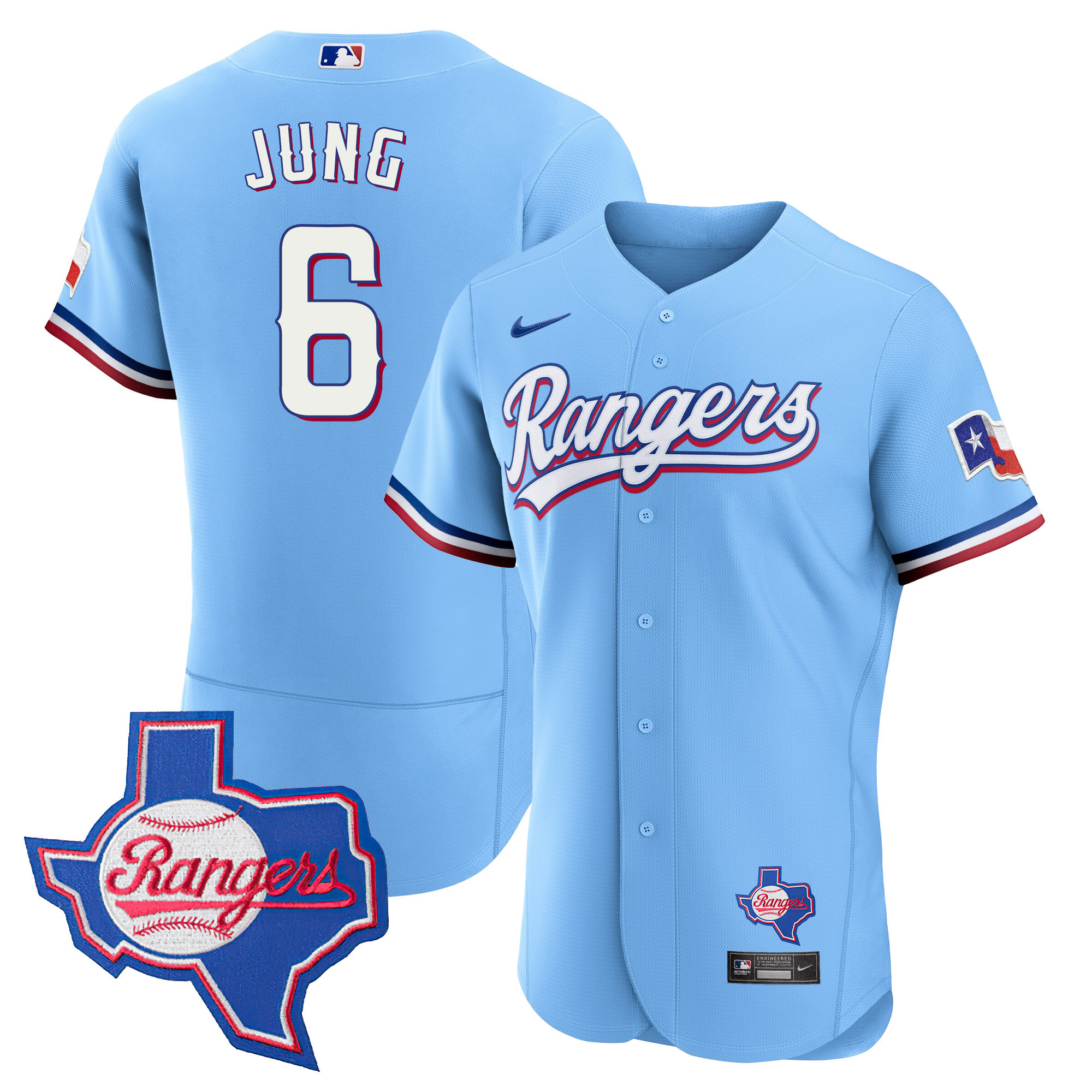 Josh Jung Men's Texas Rangers 2023 Flex Base - Texas Patch Blue Jersey - All Stitched