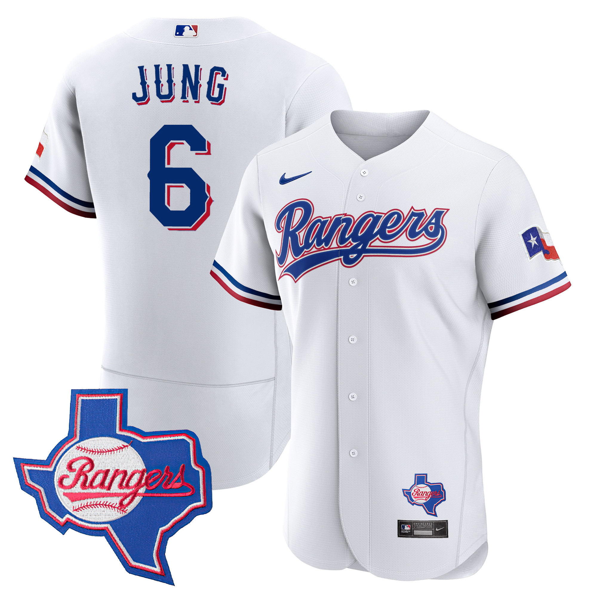 Josh Jung Men's Texas Rangers 2023 Flex Base - Texas Patch White Jersey - All Stitched