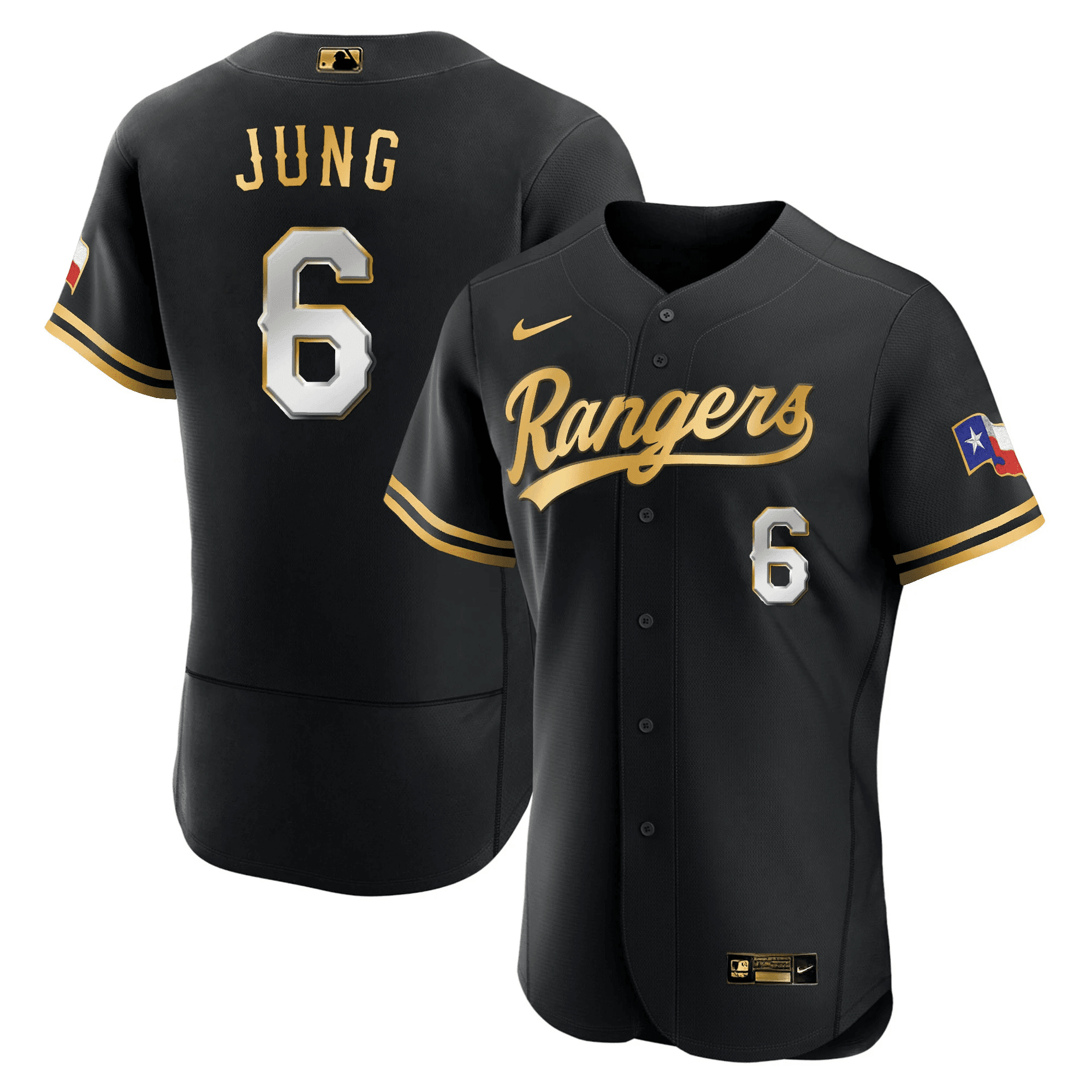 Josh Jung Men's Texas Rangers 2023 Gold Flex Black Jersey - All Stitched