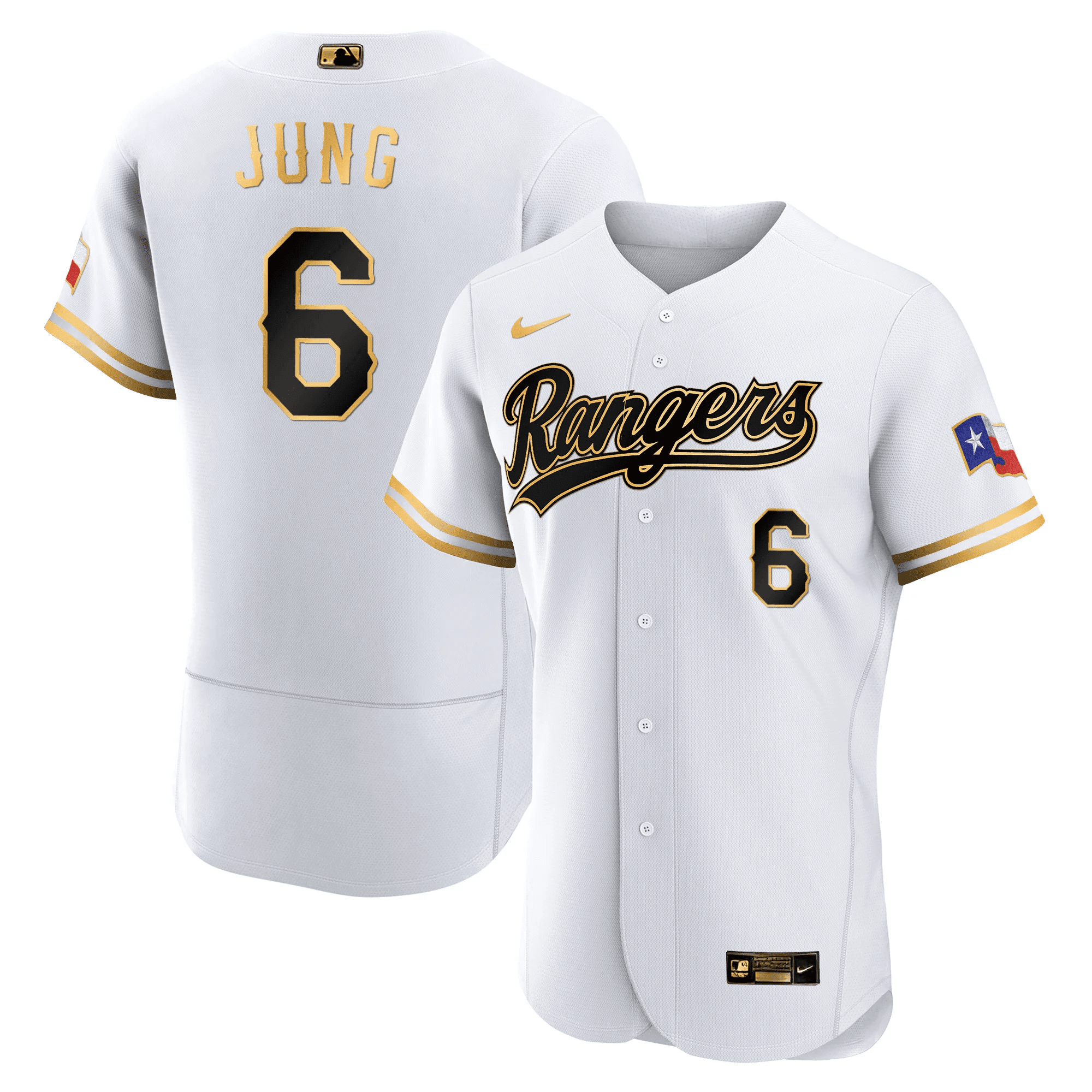 Josh Jung Men's Texas Rangers 2023 Gold Flex White Jersey - All Stitched