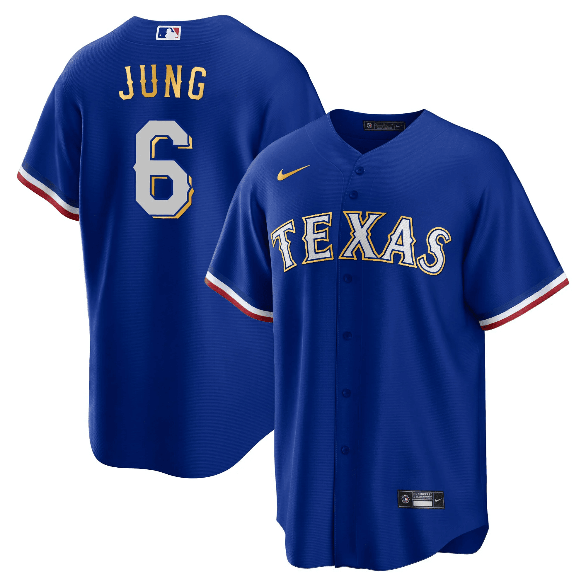 Josh Jung Men's Texas Rangers 2023 Gold Trim Cool Royal Jersey - All Stitched