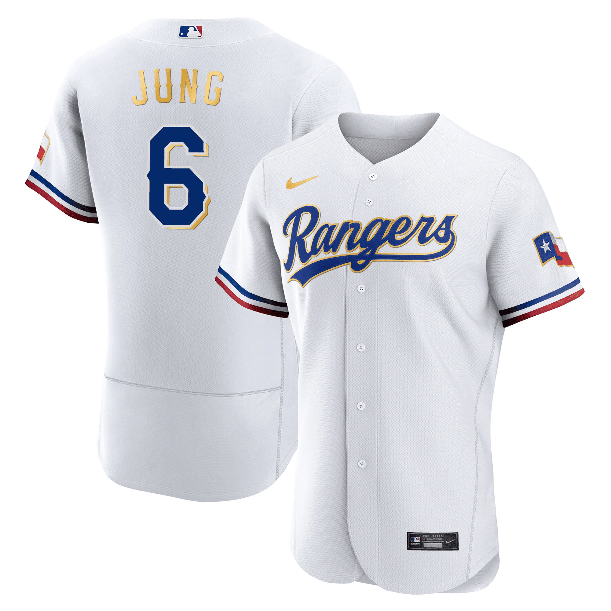 Josh Jung Men's Texas Rangers 2023 Gold Trim Flex White Jersey - All Stitched