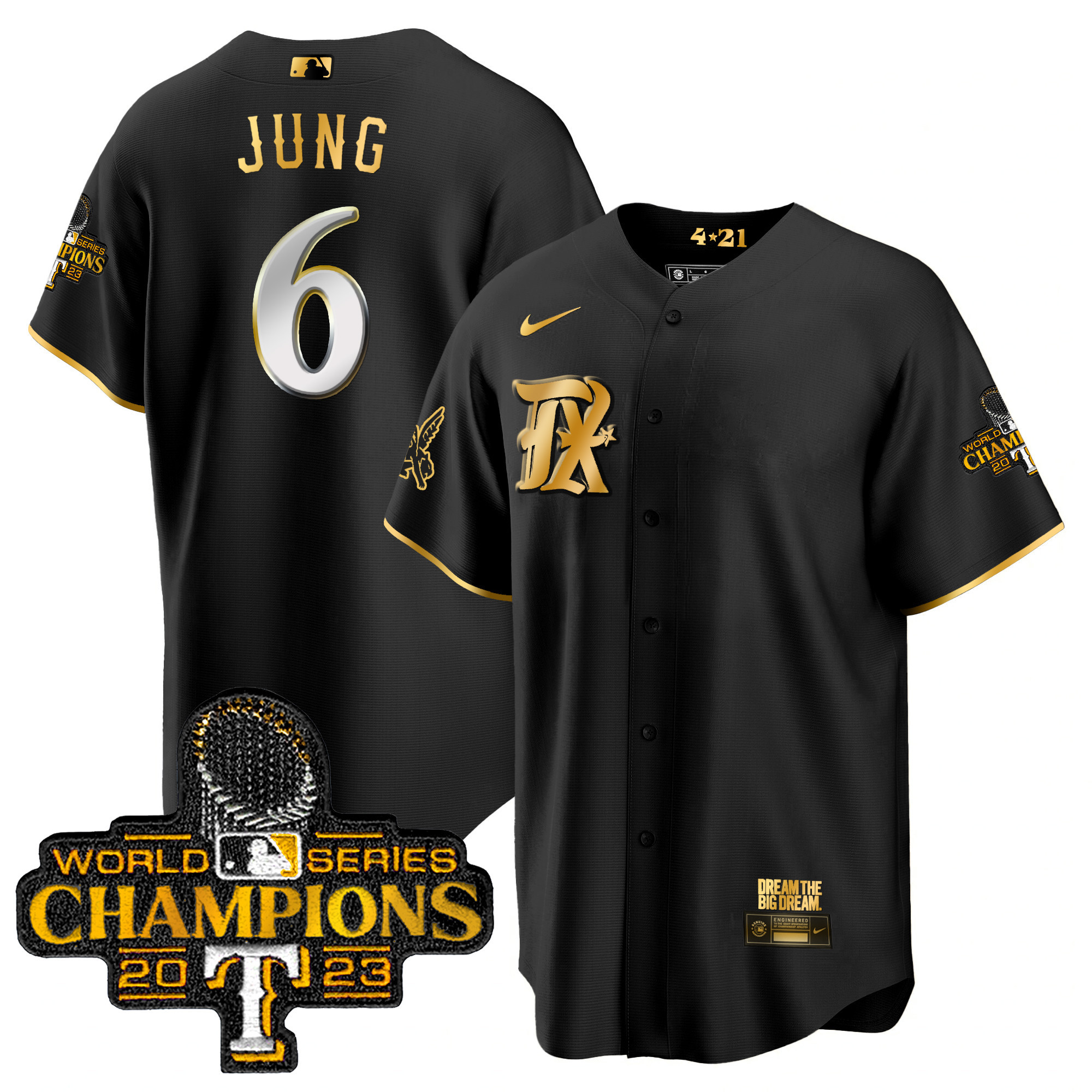 Josh Jung Men's Texas Rangers 2023 World Series Champions City Connect Cool Gold Black Gold Jersey - All Stitched