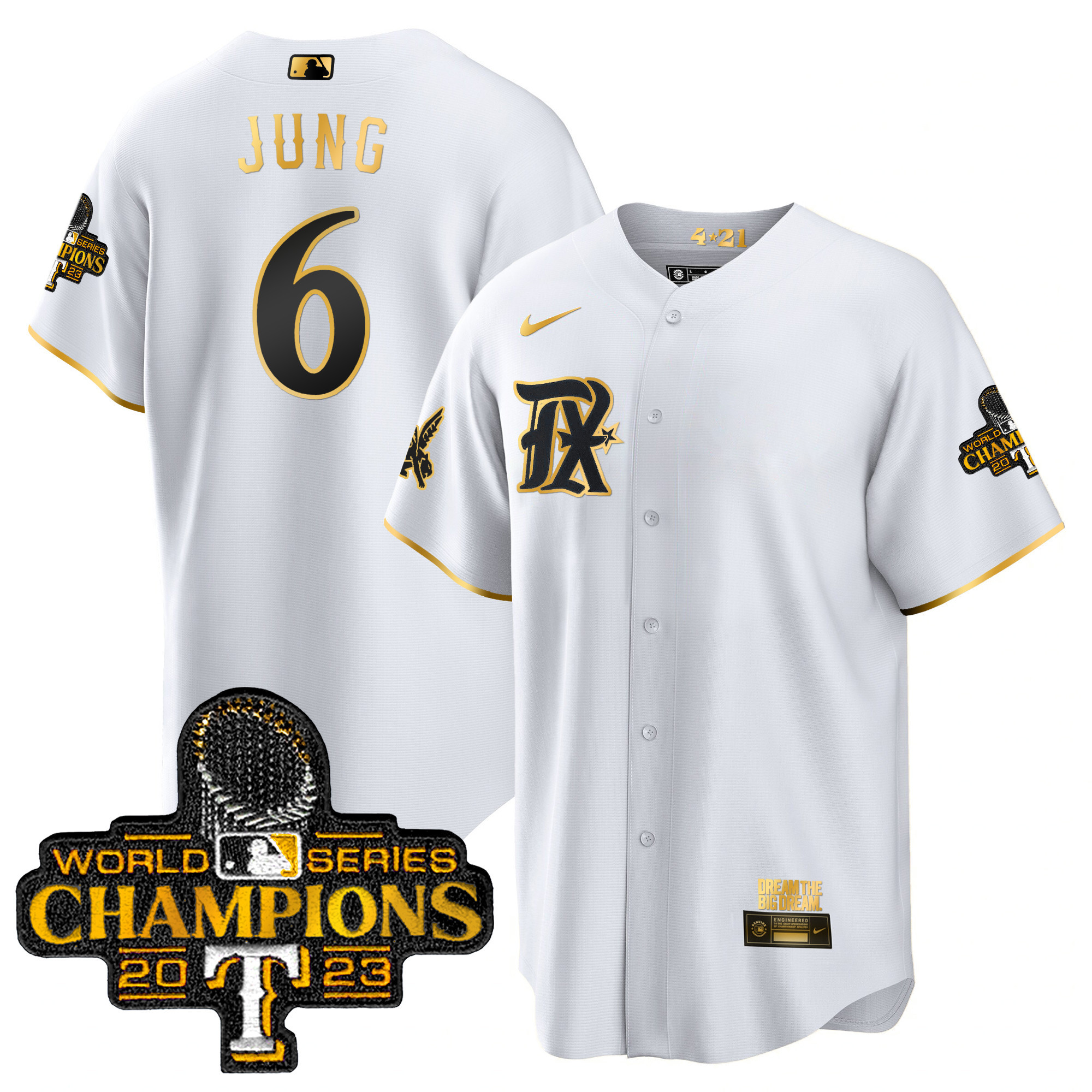 Josh Jung Men's Texas Rangers 2023 World Series Champions City Connect Cool Gold White Gold Jersey - All Stitched