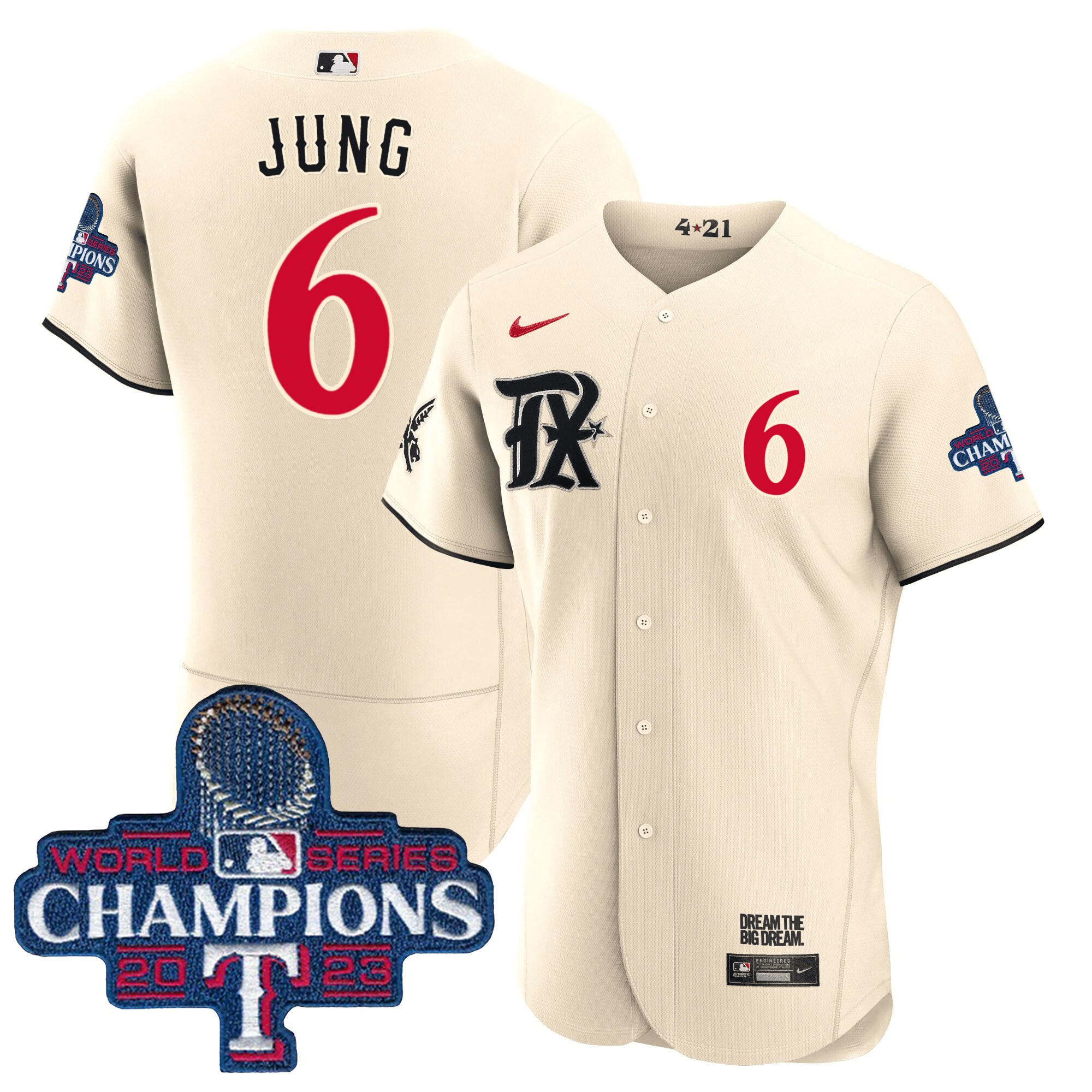 Josh Jung Men's Texas Rangers 2023 World Series Champions City Connect Flex Base Cream Jersey - All Stitched