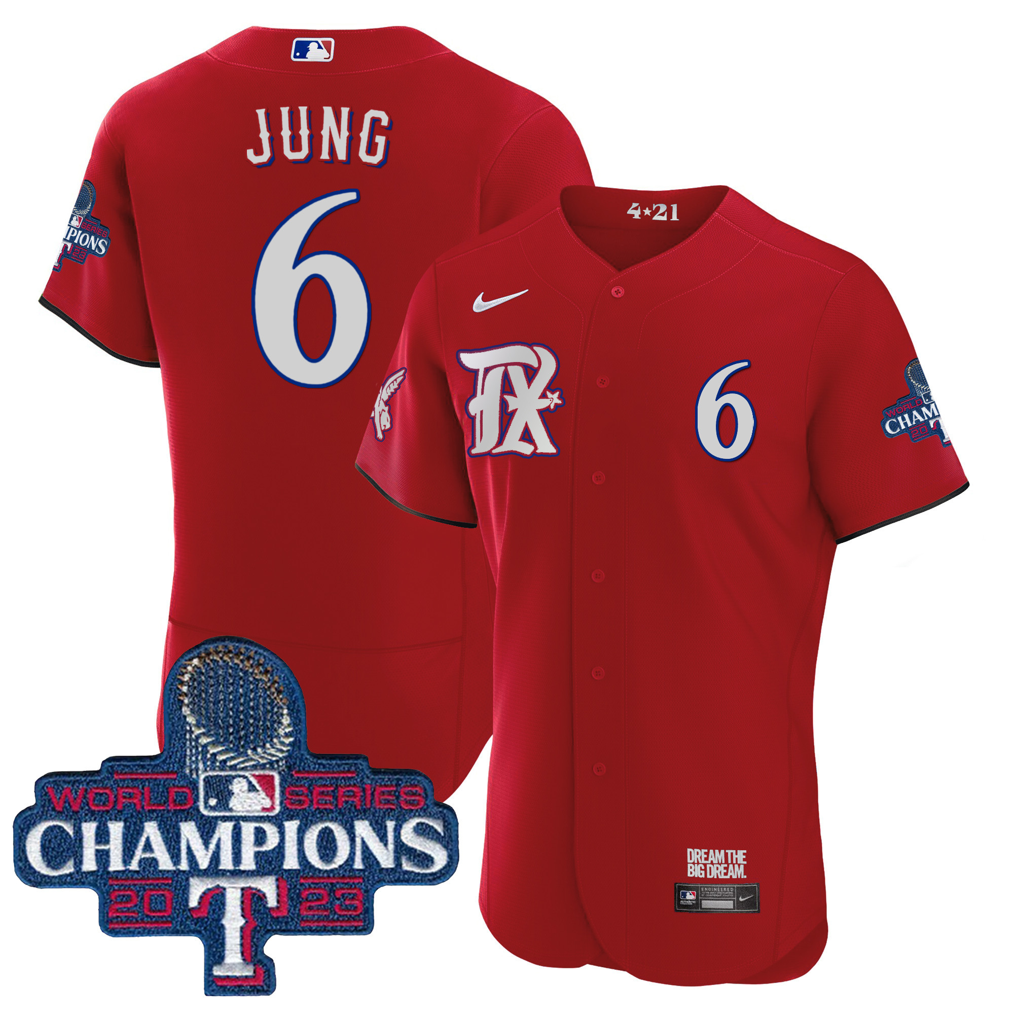 Josh Jung Men's Texas Rangers 2023 World Series Champions City Connect Flex Base Red Jersey - All Stitched