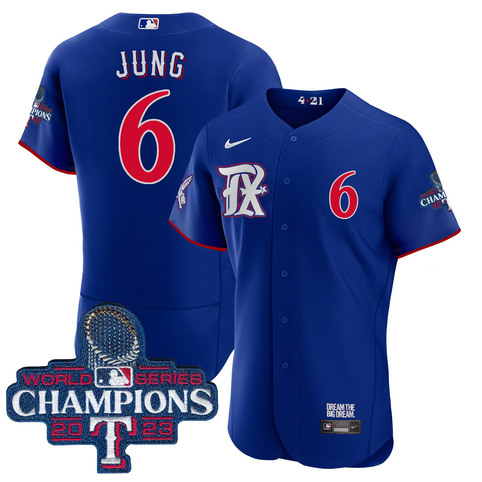 Josh Jung Men's Texas Rangers 2023 World Series Champions City Connect Flex Base Royal Jersey - All Stitched