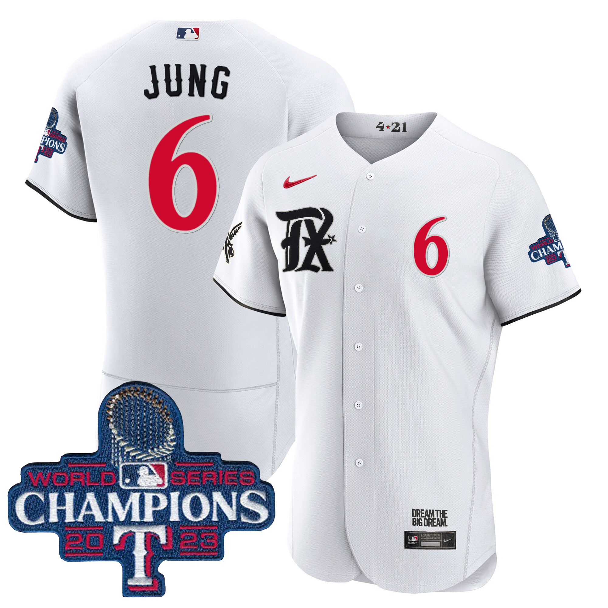 Josh Jung Men's Texas Rangers 2023 World Series Champions City Connect Flex Base White Jersey - All Stitched