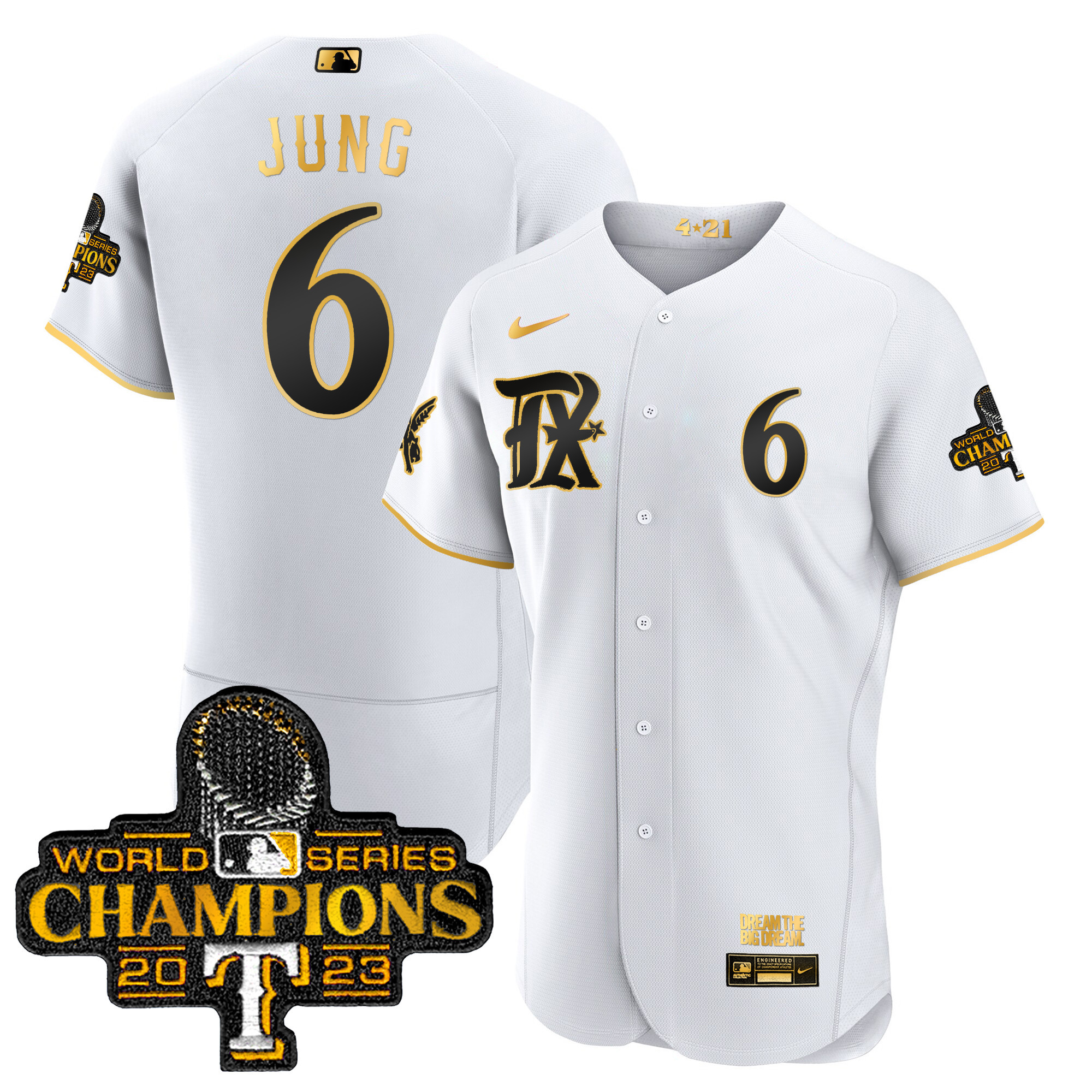 Josh Jung Men's Texas Rangers 2023 World Series Champions City Connect Flex Gold White Gold Jersey - All Stitched