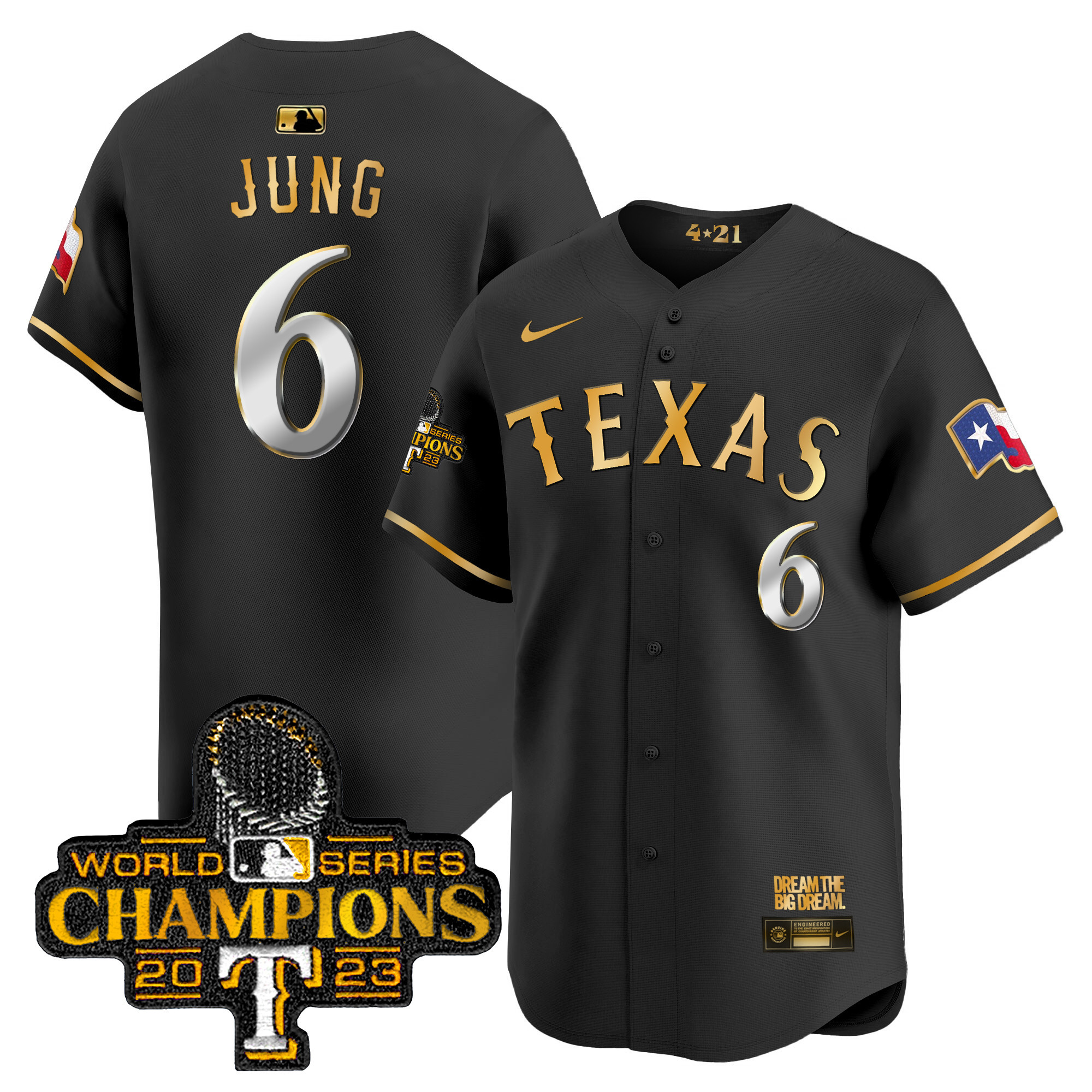 Josh Jung Men's Texas Rangers 2023 World Series Champions City Connect Vapor Premier Limited Black Gold Jersey - All Stitched