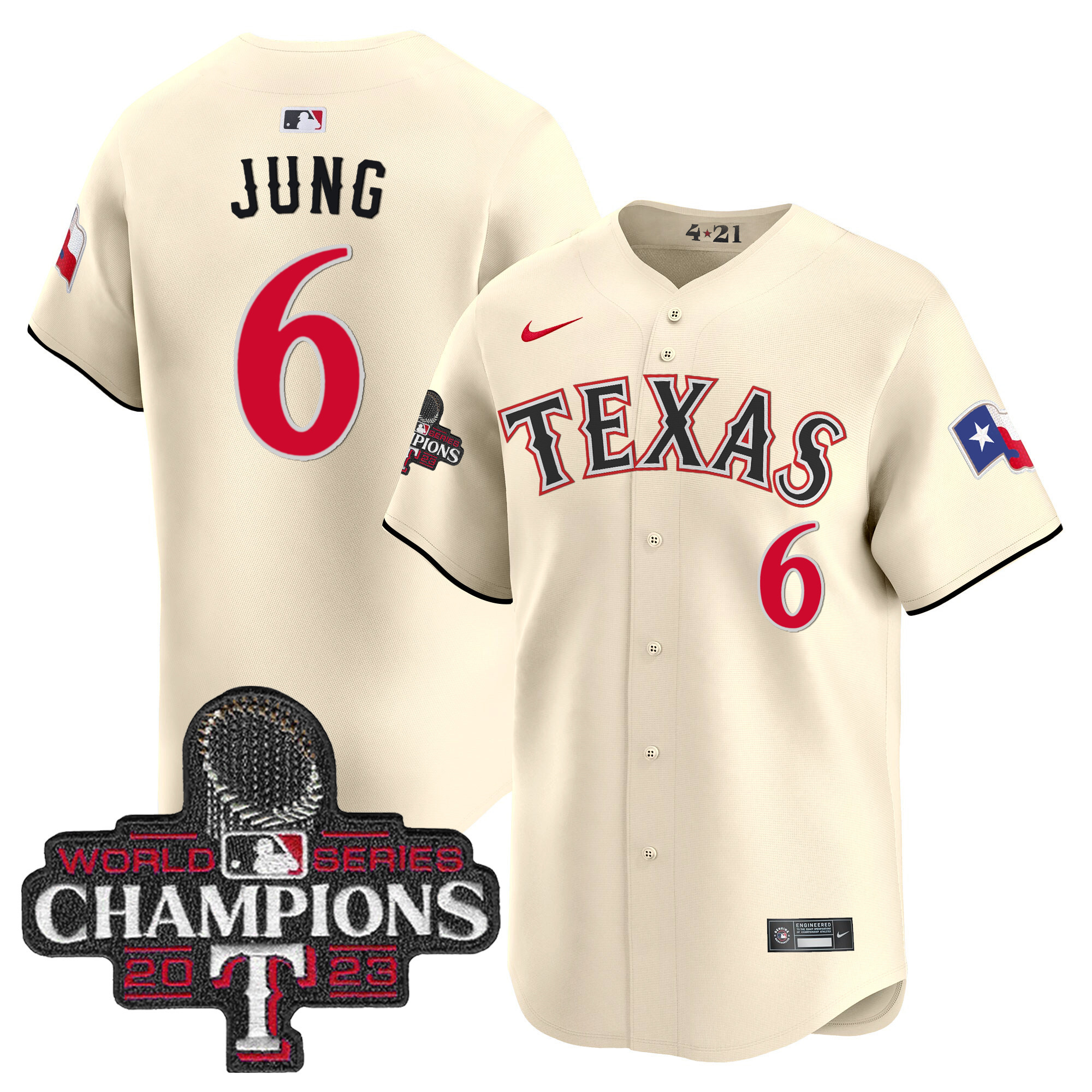 Josh Jung Men's Texas Rangers 2023 World Series Champions City Connect Vapor Premier Limited Cream Jersey - All Stitched
