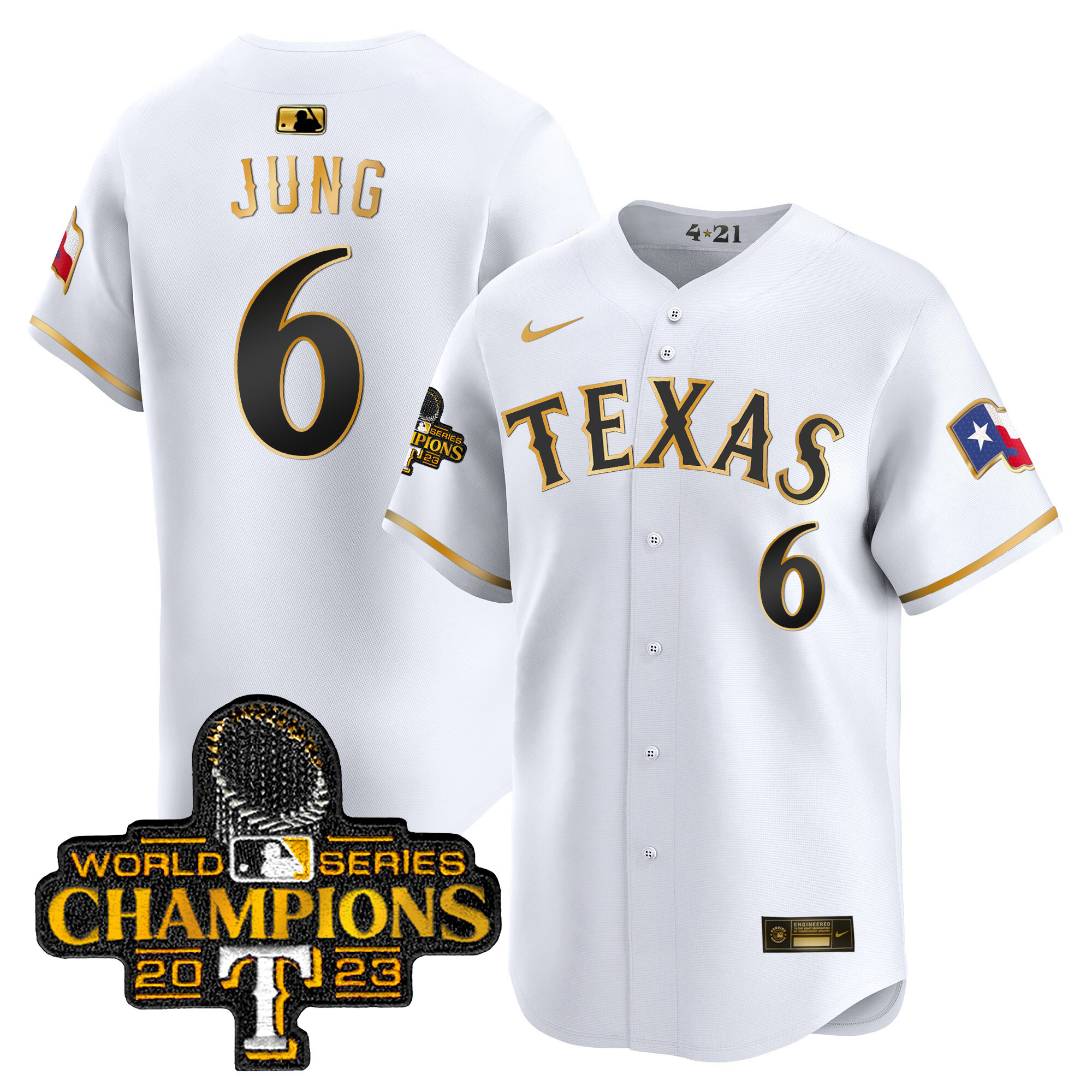 Josh Jung Men's Texas Rangers 2023 World Series Champions City Connect Vapor Premier Limited White Gold Jersey - All Stitched