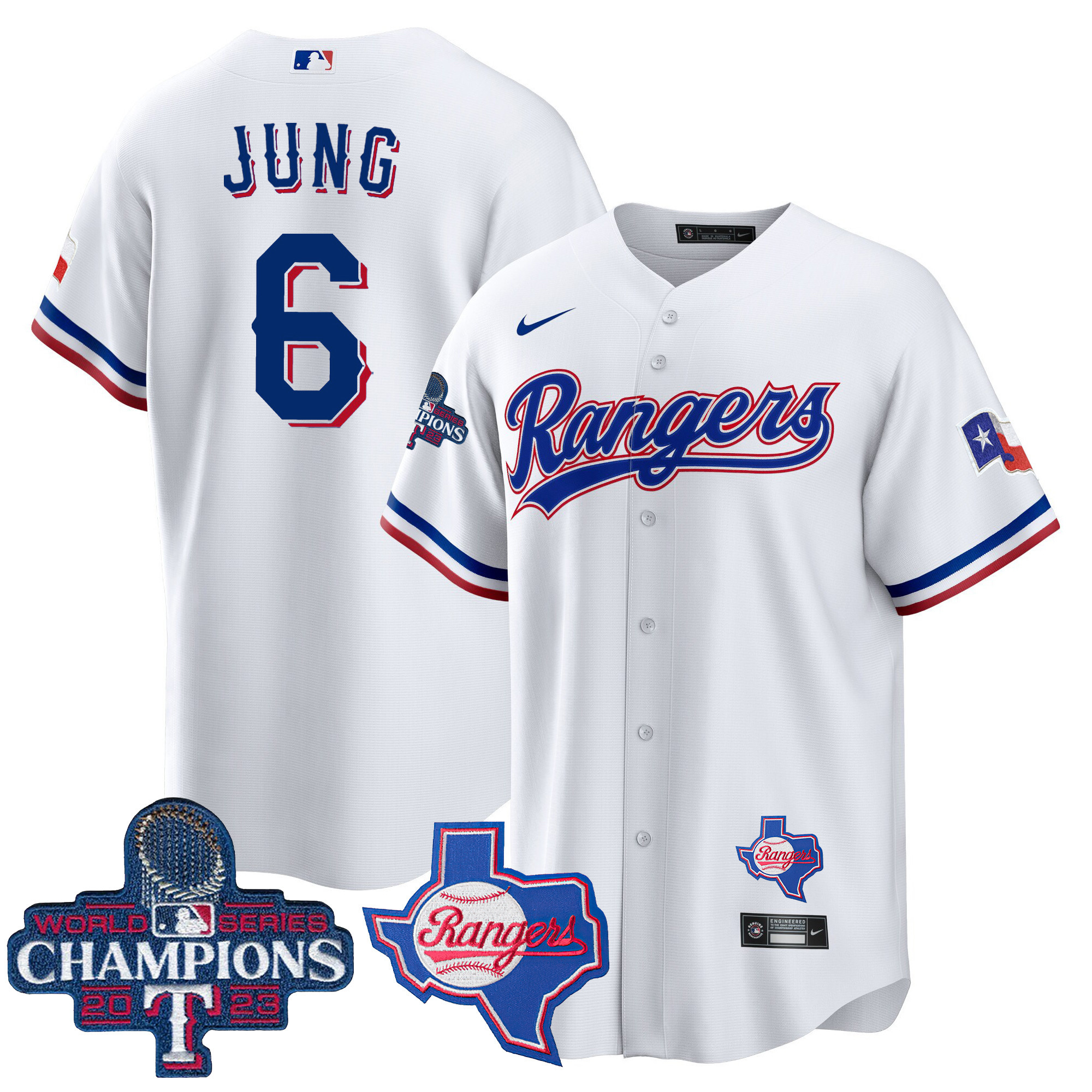 Josh Jung Men's Texas Rangers 2023 World Series Champions Cool Base V2 White Jersey - All Stitched