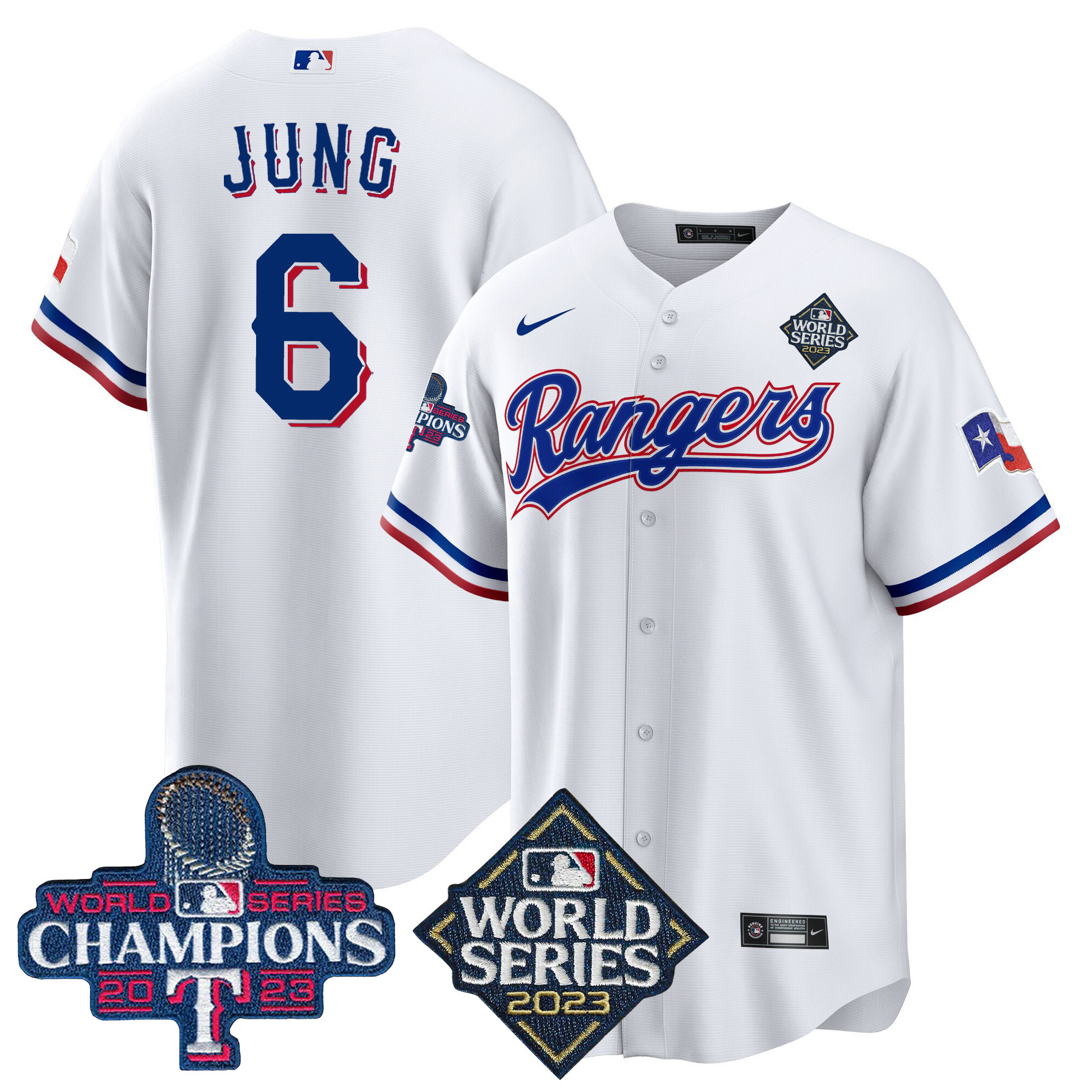 Josh Jung Men's Texas Rangers 2023 World Series Champions Cool Base V4 White Jersey - All Stitched