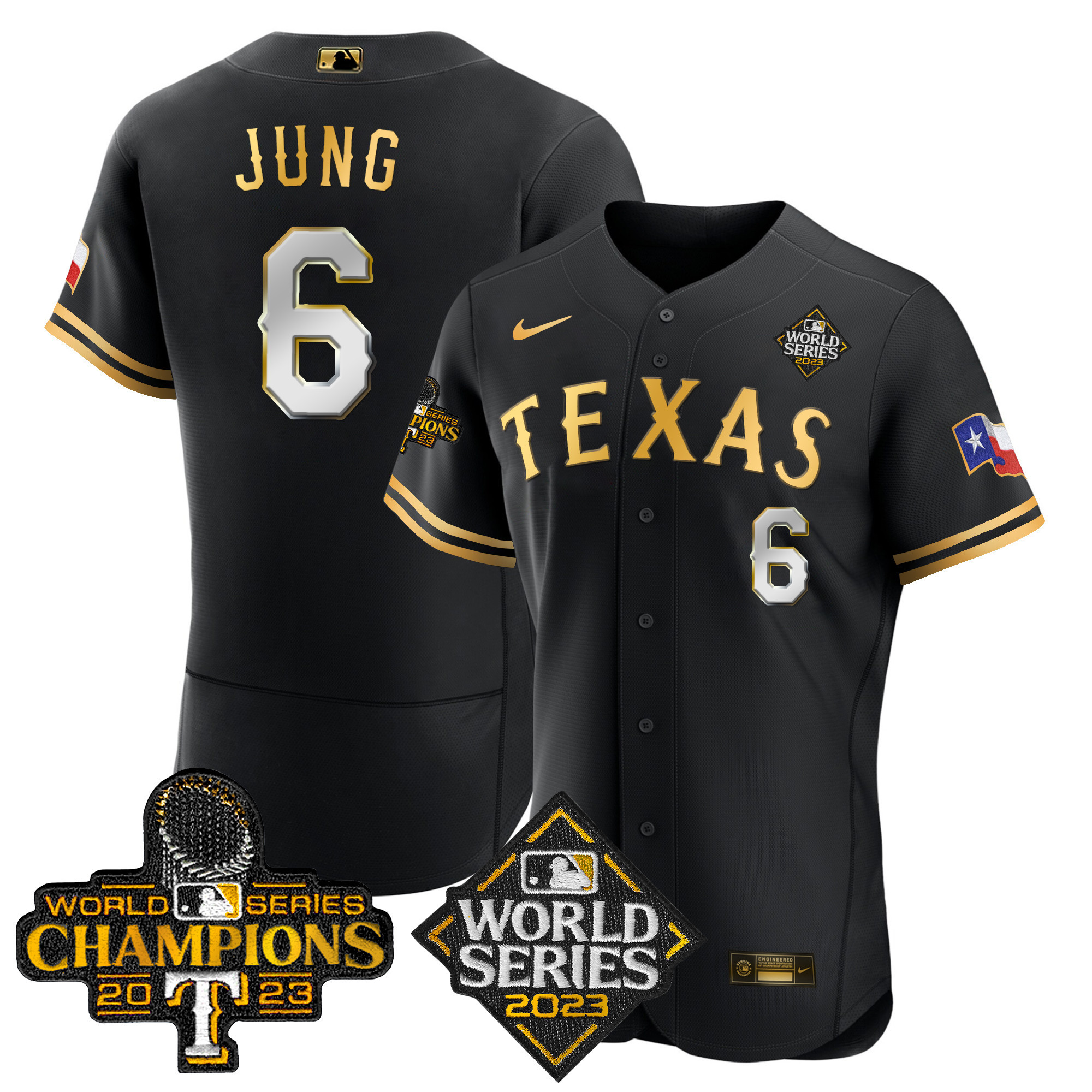 Josh Jung Men's Texas Rangers 2023 World Series Champions Flex Base V4 Black Limited Jersey - All Stitched
