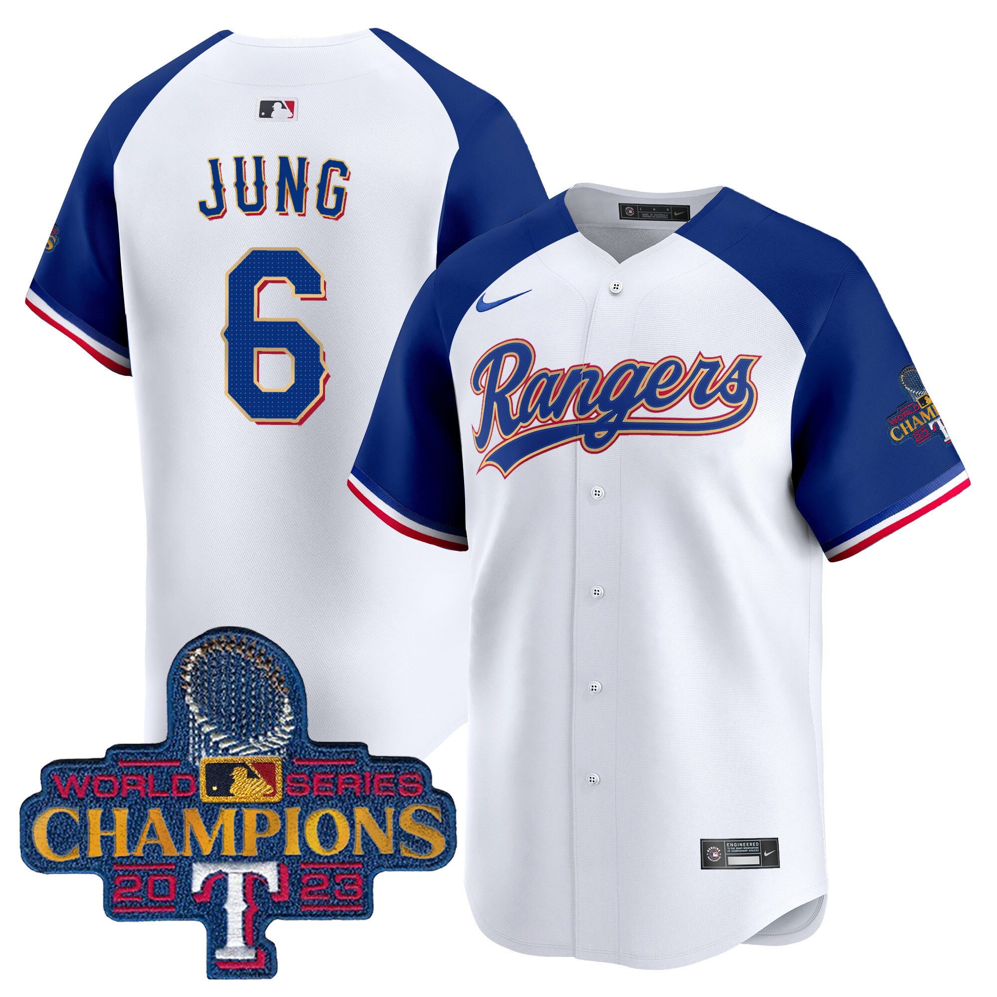 Josh Jung Men's Texas Rangers 2023 World Series Champions Gold Trim Vapor Premier Limited White Alternate Jersey - All Stitched