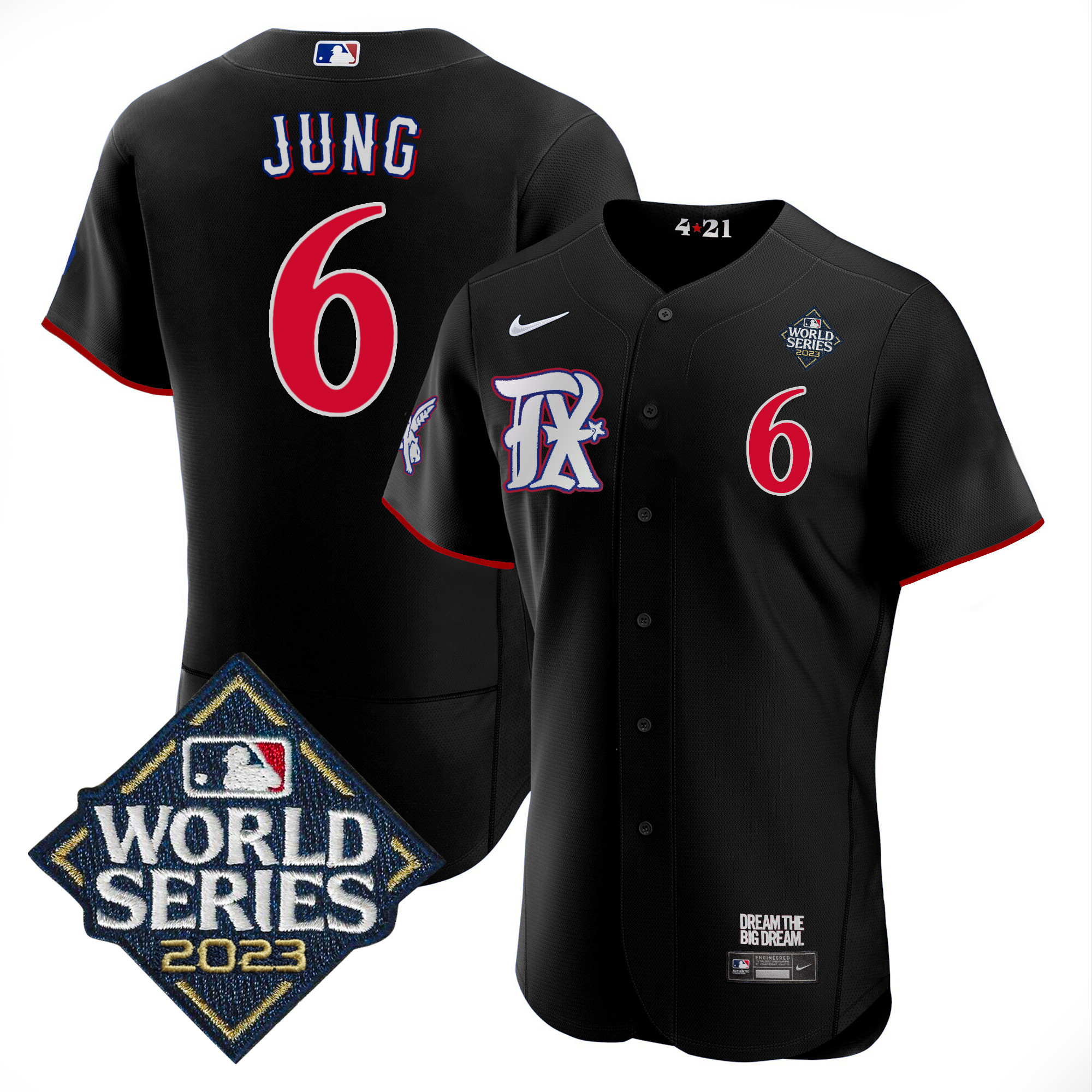 Josh Jung Men's Texas Rangers 2023 World Series City Connect Flex Base Black Jersey - All Stitched