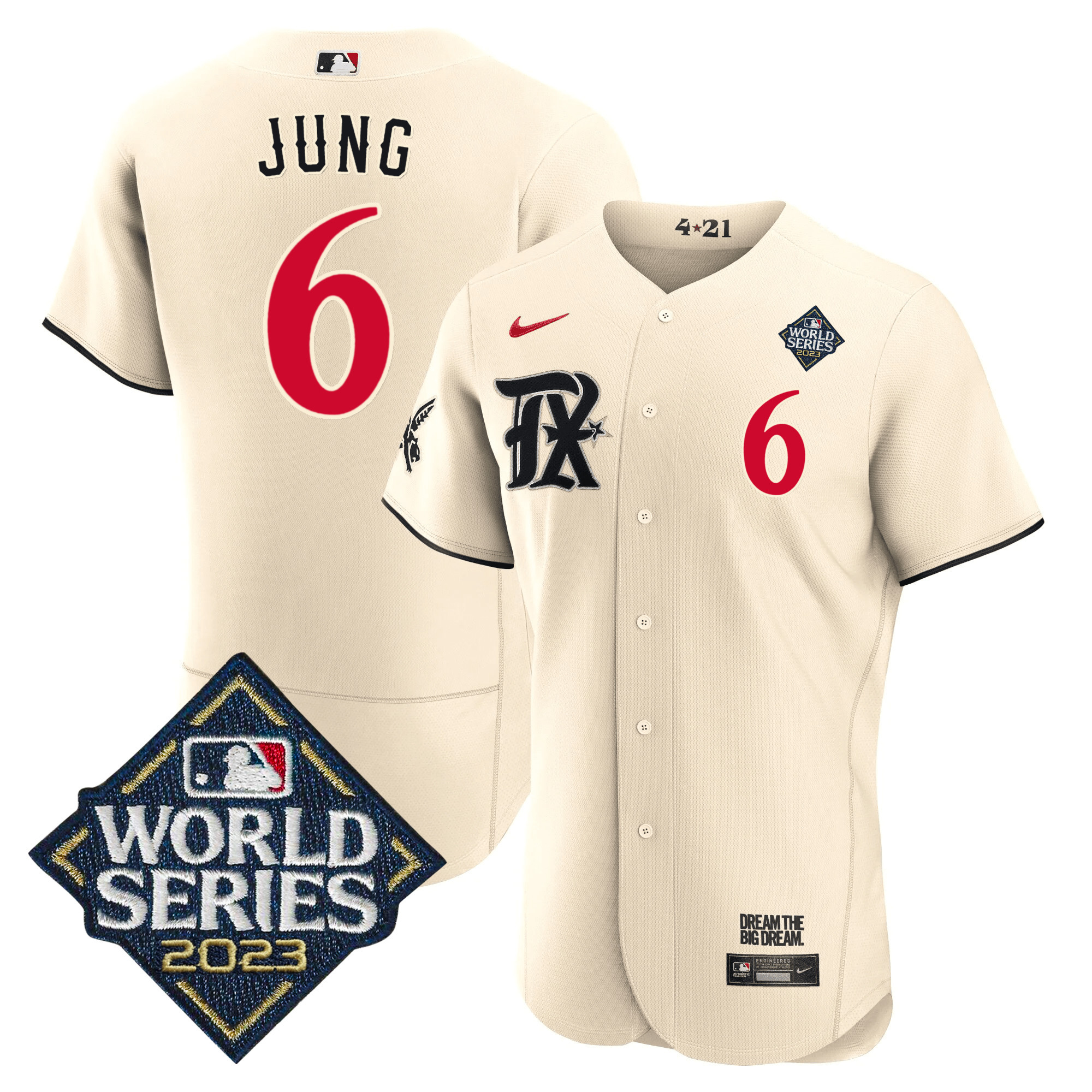 Josh Jung Men's Texas Rangers 2023 World Series City Connect Flex Base Cream Jersey - All Stitched