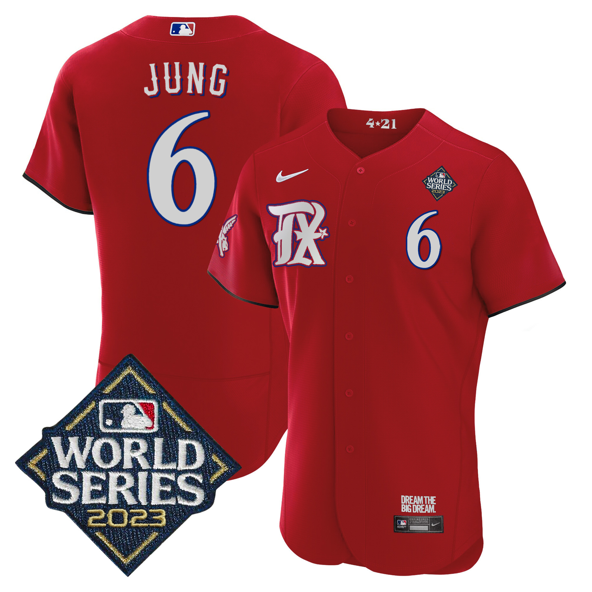 Josh Jung Men's Texas Rangers 2023 World Series City Connect Flex Base Red Jersey - All Stitched