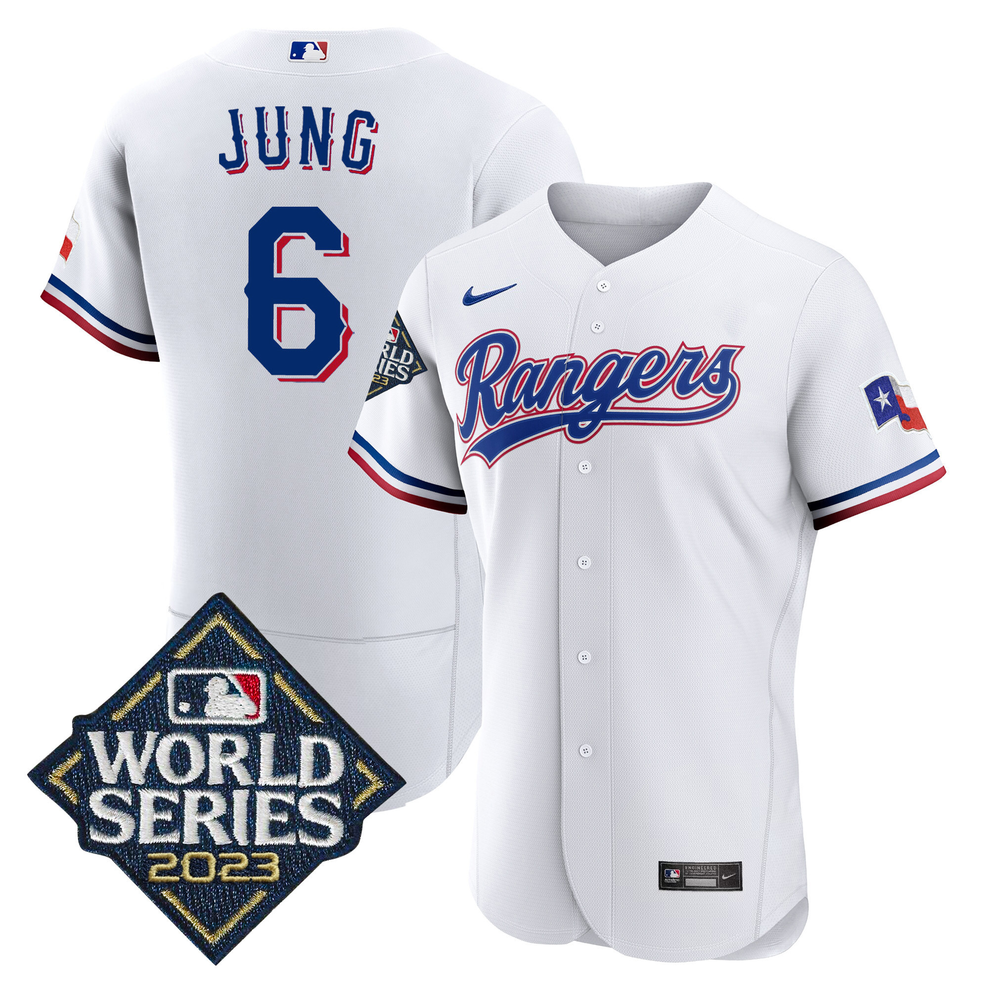 Josh Jung Men's Texas Rangers 2023 World Series Flex Base White Jersey - All Stitched