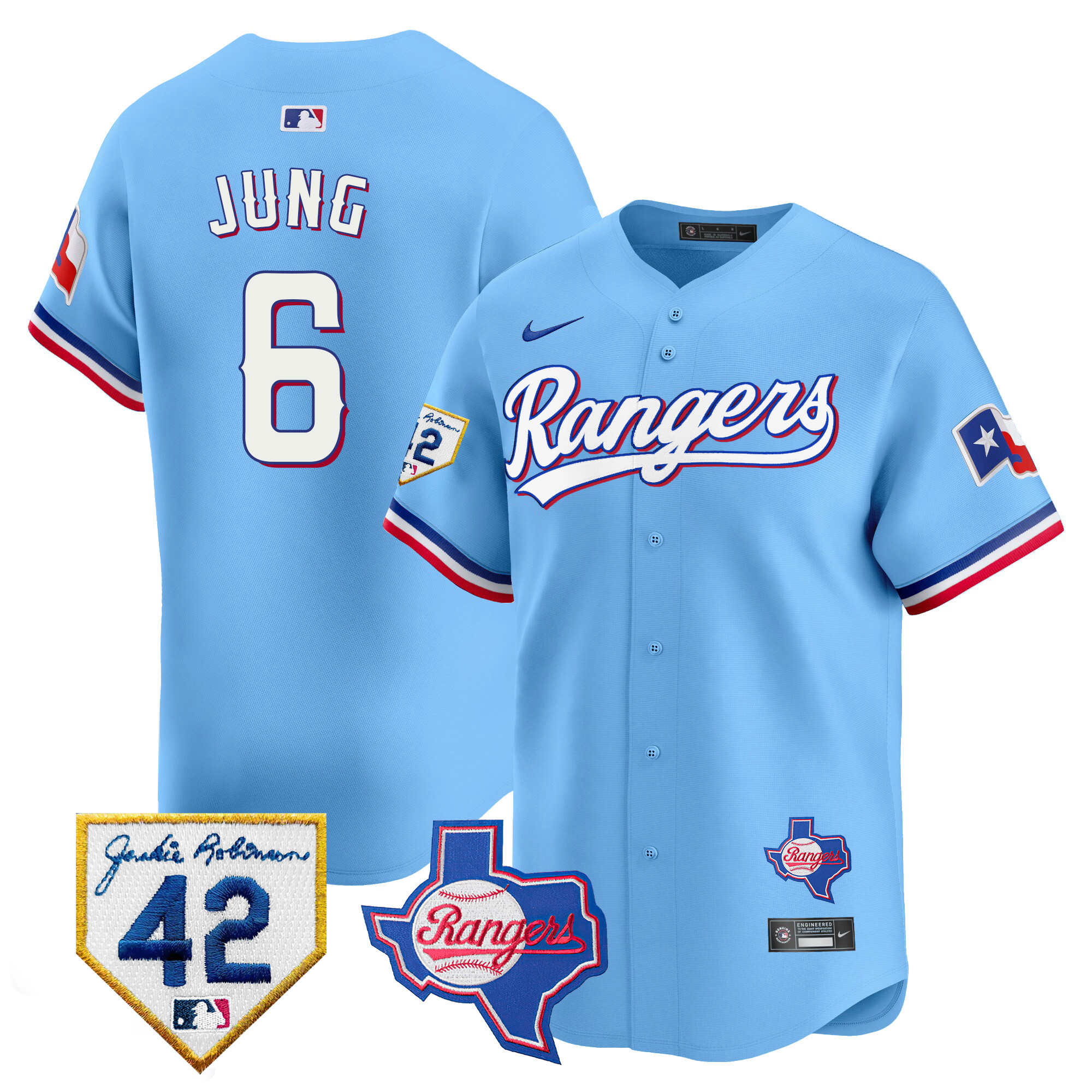 Josh Jung Men's Texas Rangers 2024 Jackie Robinson Patch Vapor Premier Limited Blue Jersey - All Stitched