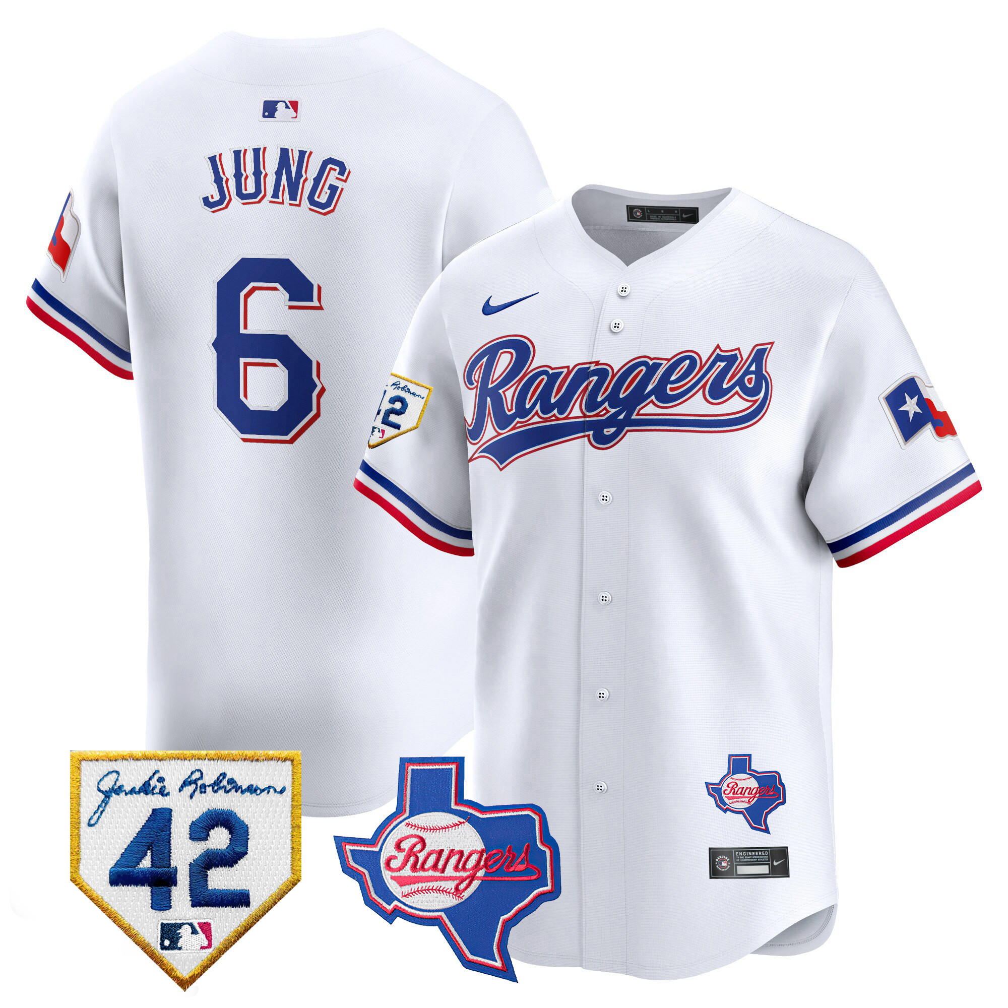 Josh Jung Men's Texas Rangers 2024 Jackie Robinson Patch Vapor Premier Limited White Jersey - All Stitched